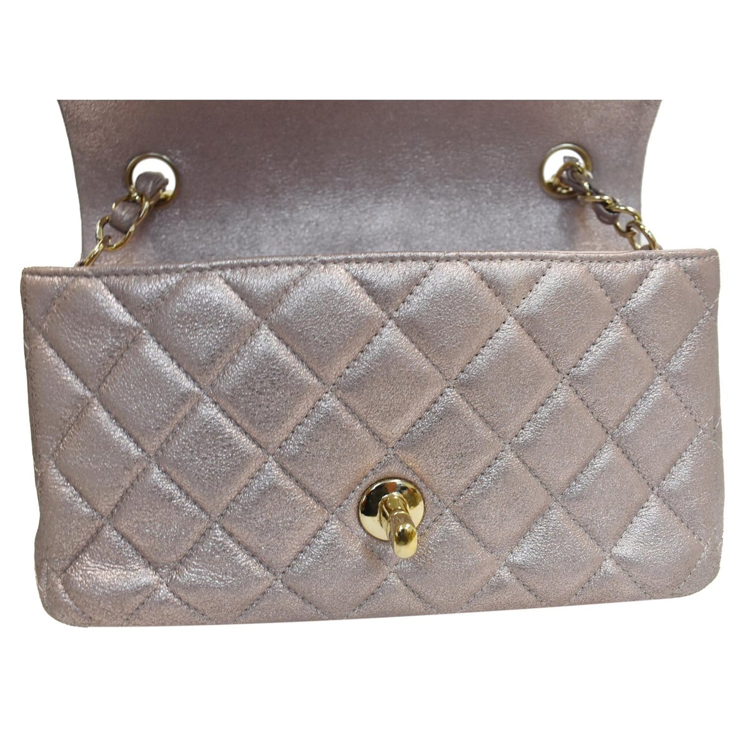 CHANEL Mini Rectangular Flap Goatskin Leather Shoulder Bag Metallic
