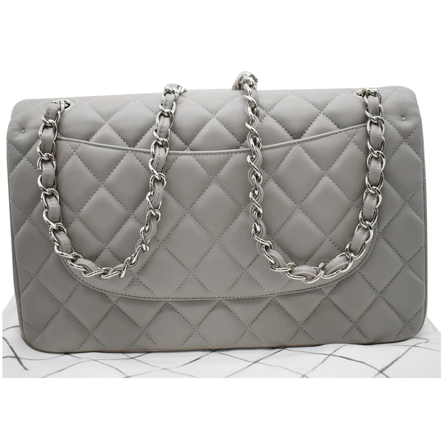 CHANEL Classic Jumbo Double Flap Lambskin Leather Shoulder Bag Grey