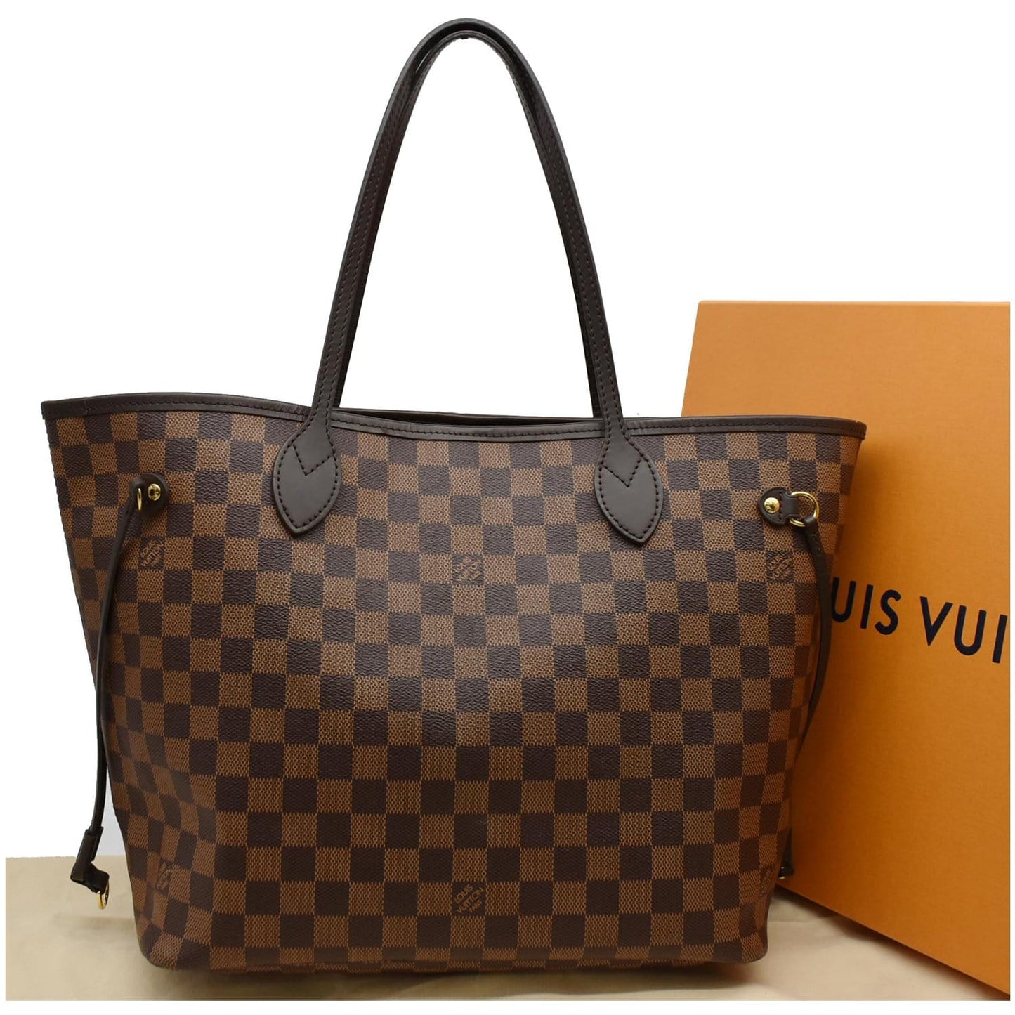 LOUIS VUITTON Neverfull MM Damier Ebene Tote Bag Brown