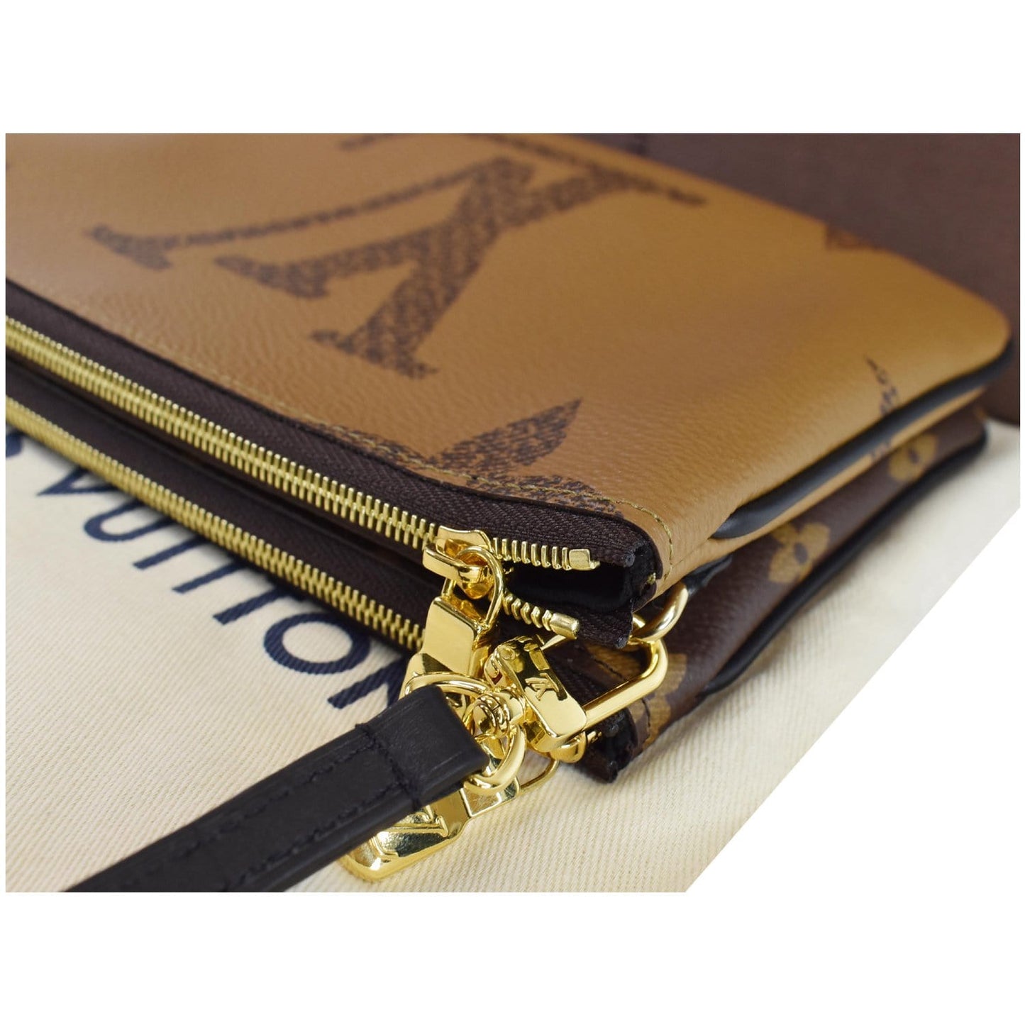LOUIS VUITTON Double Zip Pochette Reverse Monogram Giant Shoulder Bag Brown
