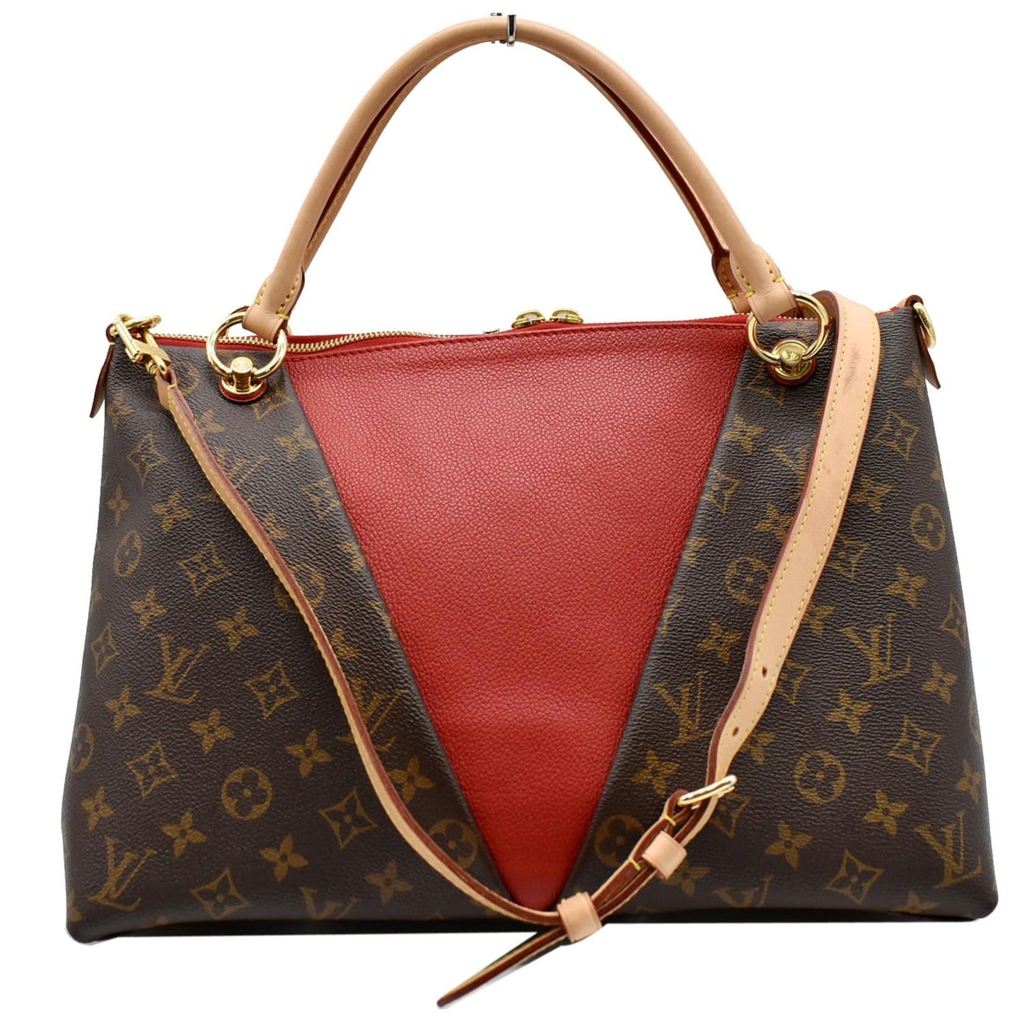 LOUIS VUITTON V Tote MM Monogram Canvas Tote Bag Cerise Red