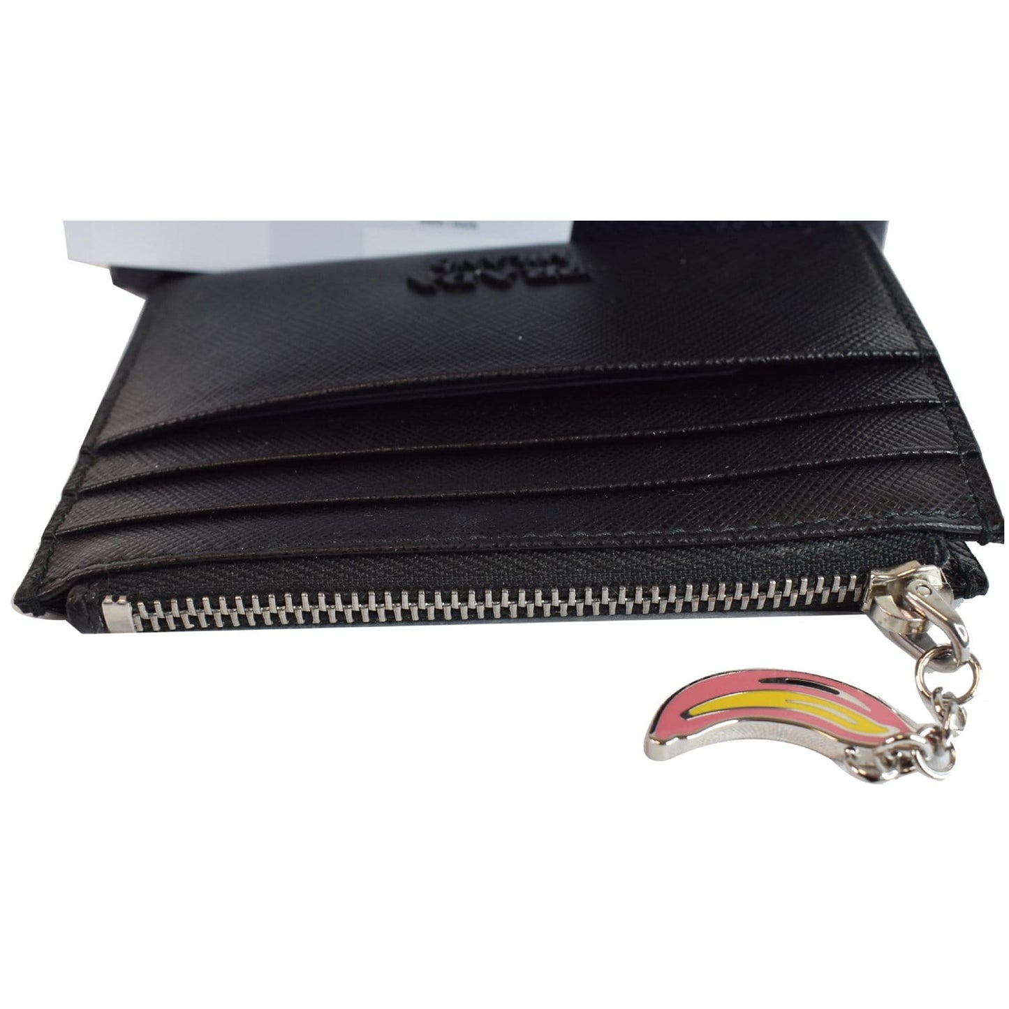 PRADA Smalto Charm Leather Card Case Black