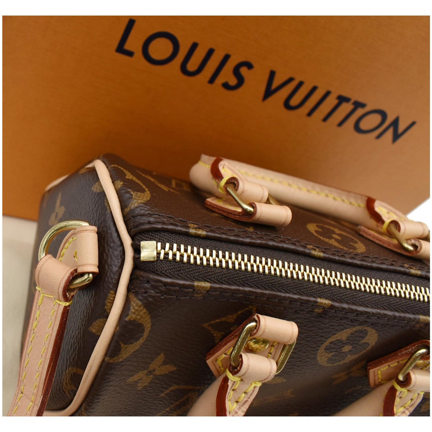 LOUIS VUITTON Nano Speedy Monogram Canvas Crossbody Bag Brown