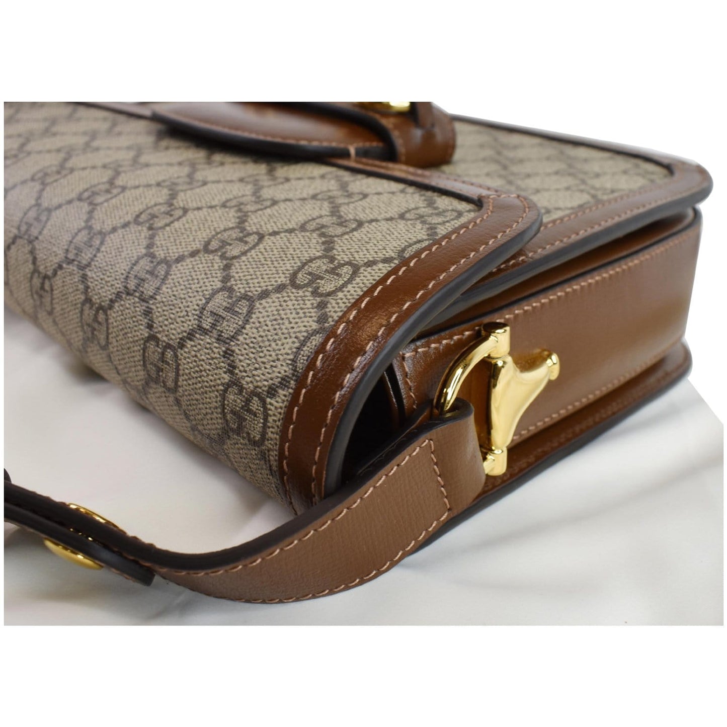 GUCCI Horsebit 1955 GG Supreme Canvas Shoulder Bag Beige 602204