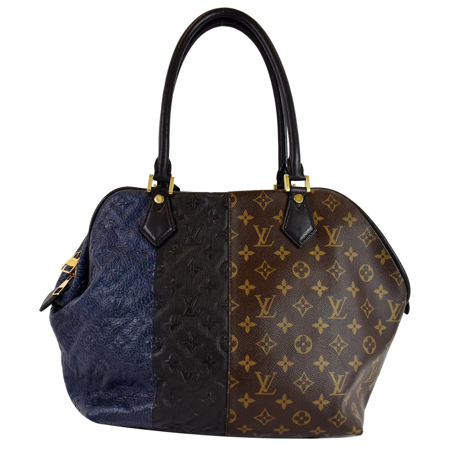 LOUIS VUITTON Blocks Stripes Monogram Leather Tote Bag Tri-Color
