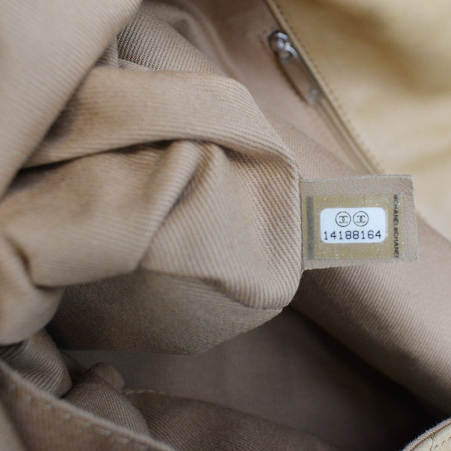 CHANEL Classic Flap Lambskin Leather Tote Bag Beige/Black