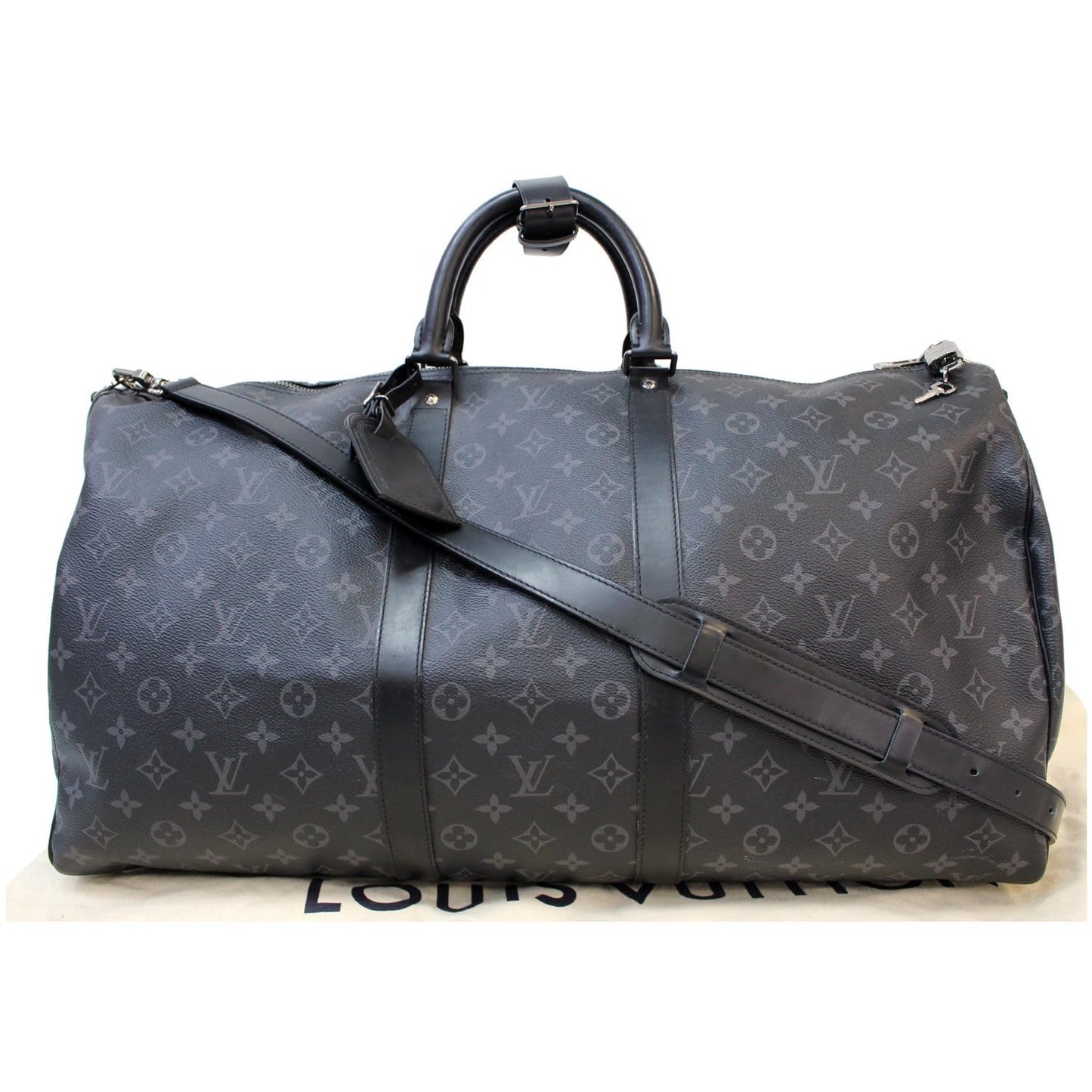 LOUIS VUITTON Keepall 55 Bandouliere Monogram Eclipse Travel Bag Black