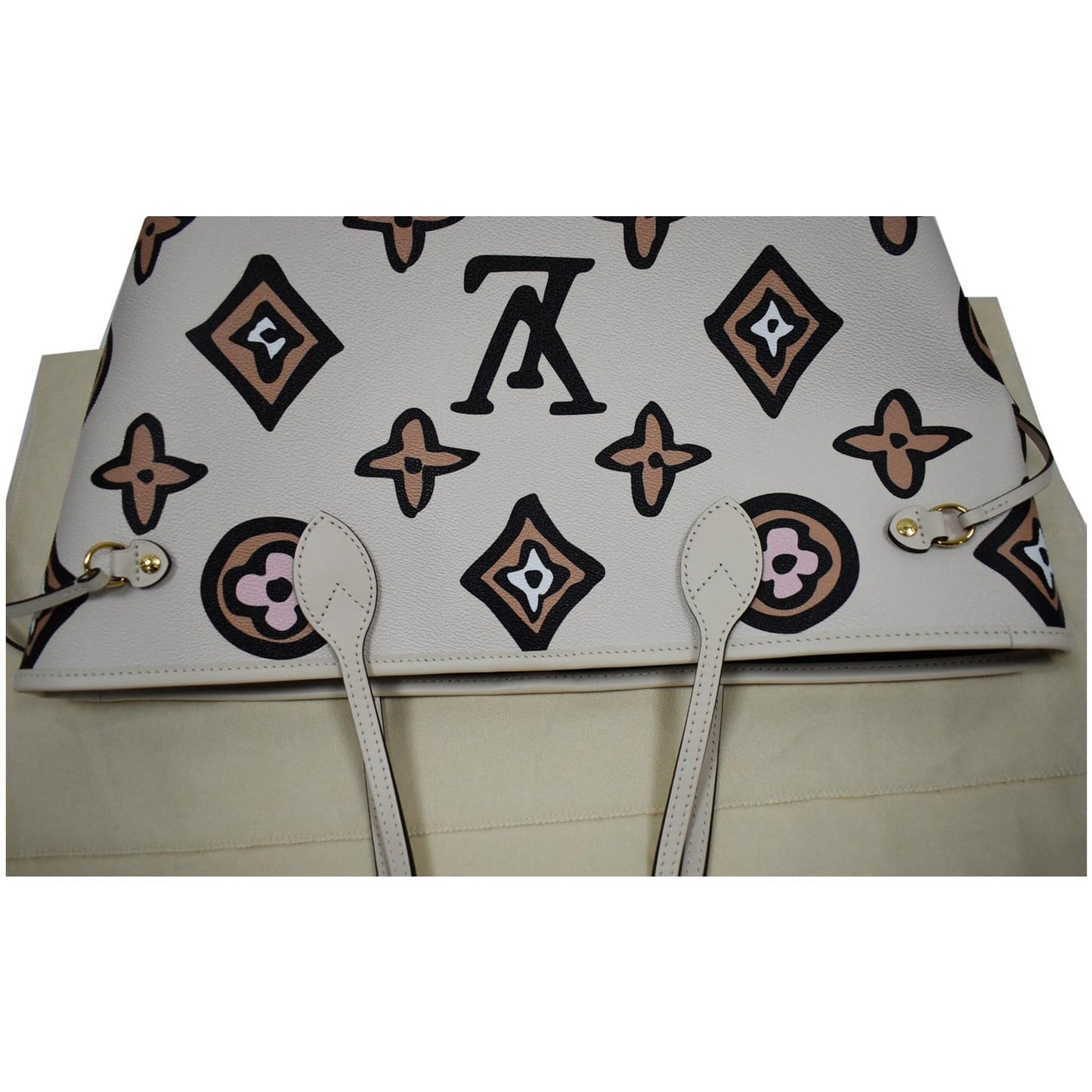 Louis Vuitton Neverfull MM Wild At Heart Monogram Canvas Tote Bag Cream