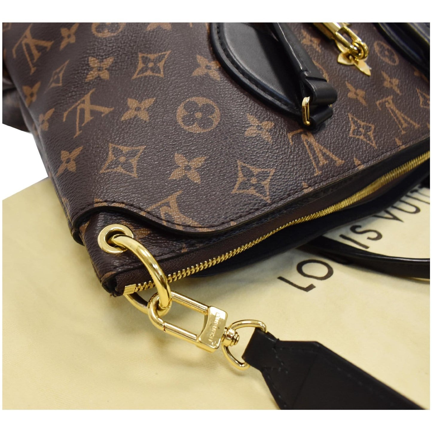 LOUIS VUITTON Flower Zipped MM Monogram Canvas Tote Bag Noir