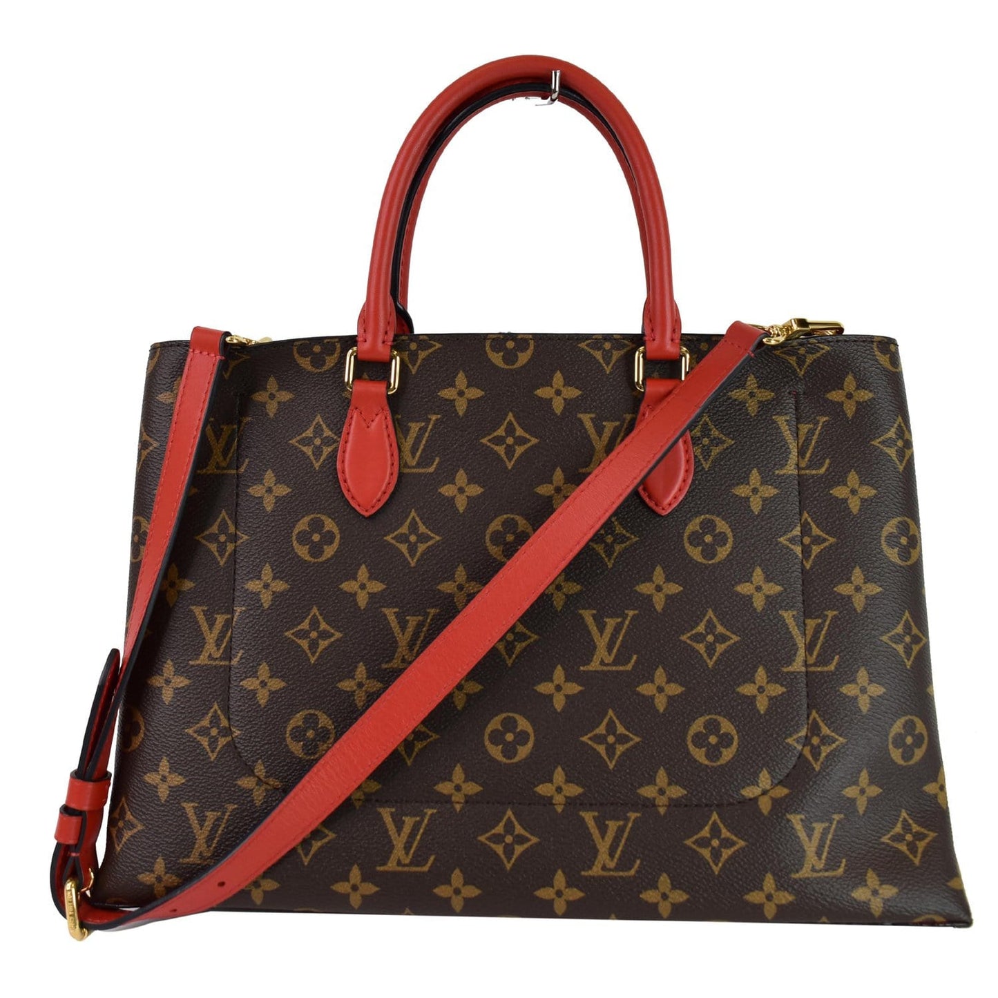 LOUIS VUITTON Flower Monogram Canvas Tote Bag Brown/Red