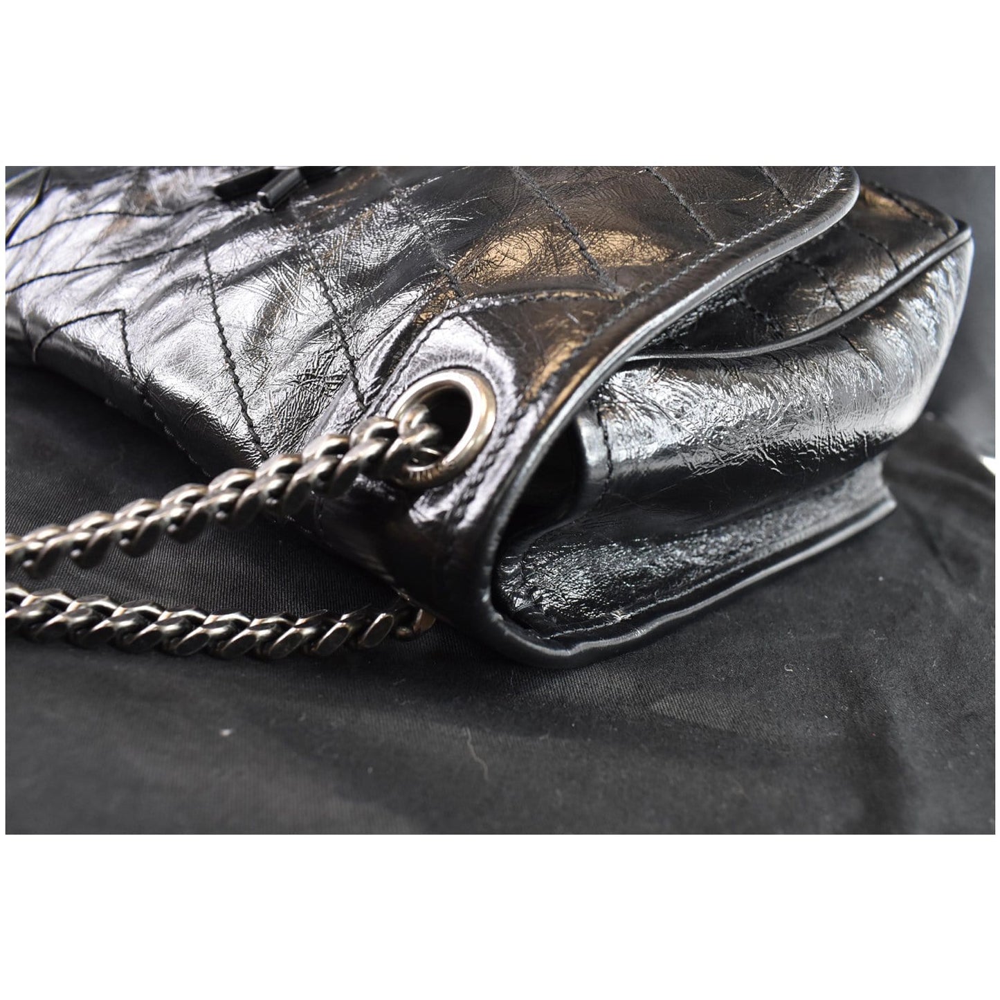 YVES SAINT LAURENT Niki Baby Crinkle Leather Crossbody Bag Black