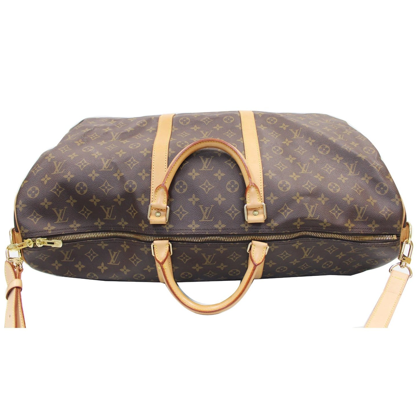 LOUIS VUITTON Keepall 60 Bandouliere Monogram Canvas Travel Bag Brown
