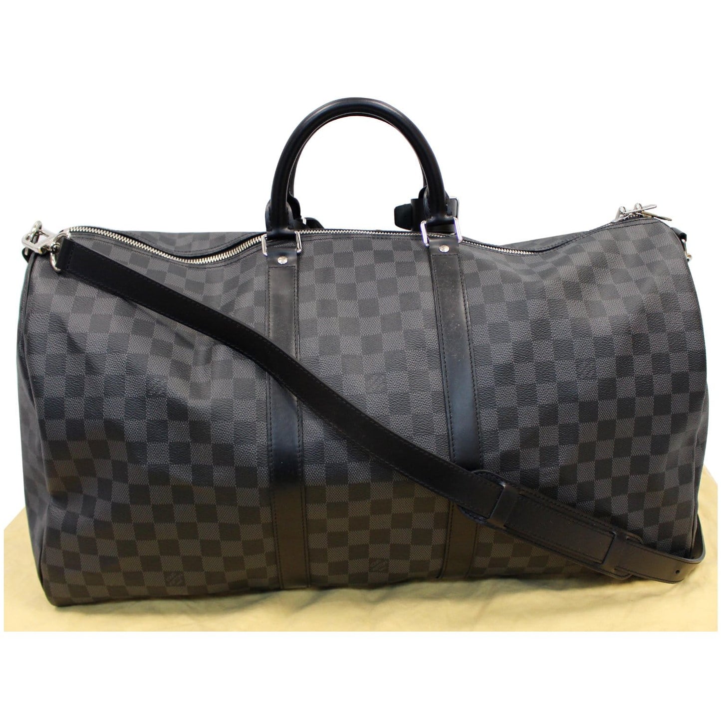 LOUIS VUITTON Keepall 55 Damier Graphite Bandouliere Travel Bag Black