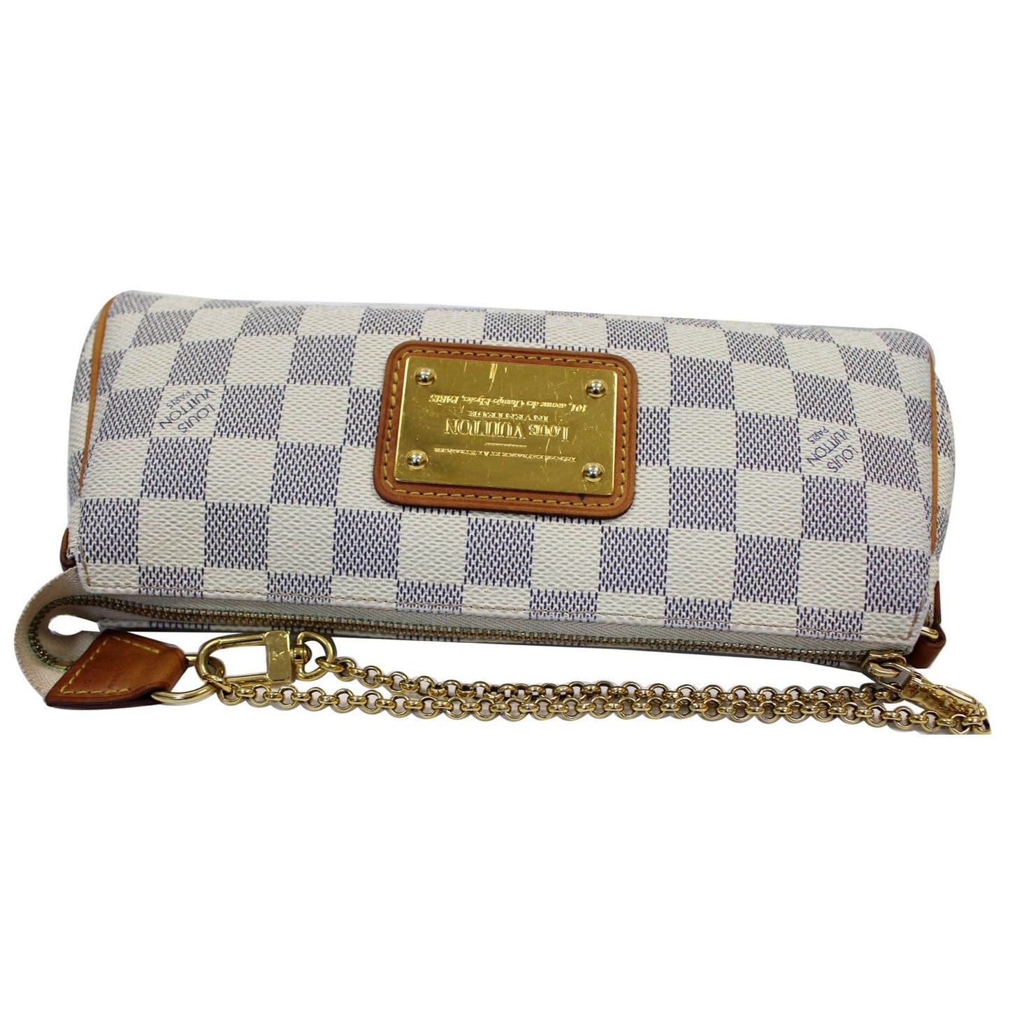 LOUIS VUITTON Pochette Eva Damier Azur Clutch Shoulder Bag White