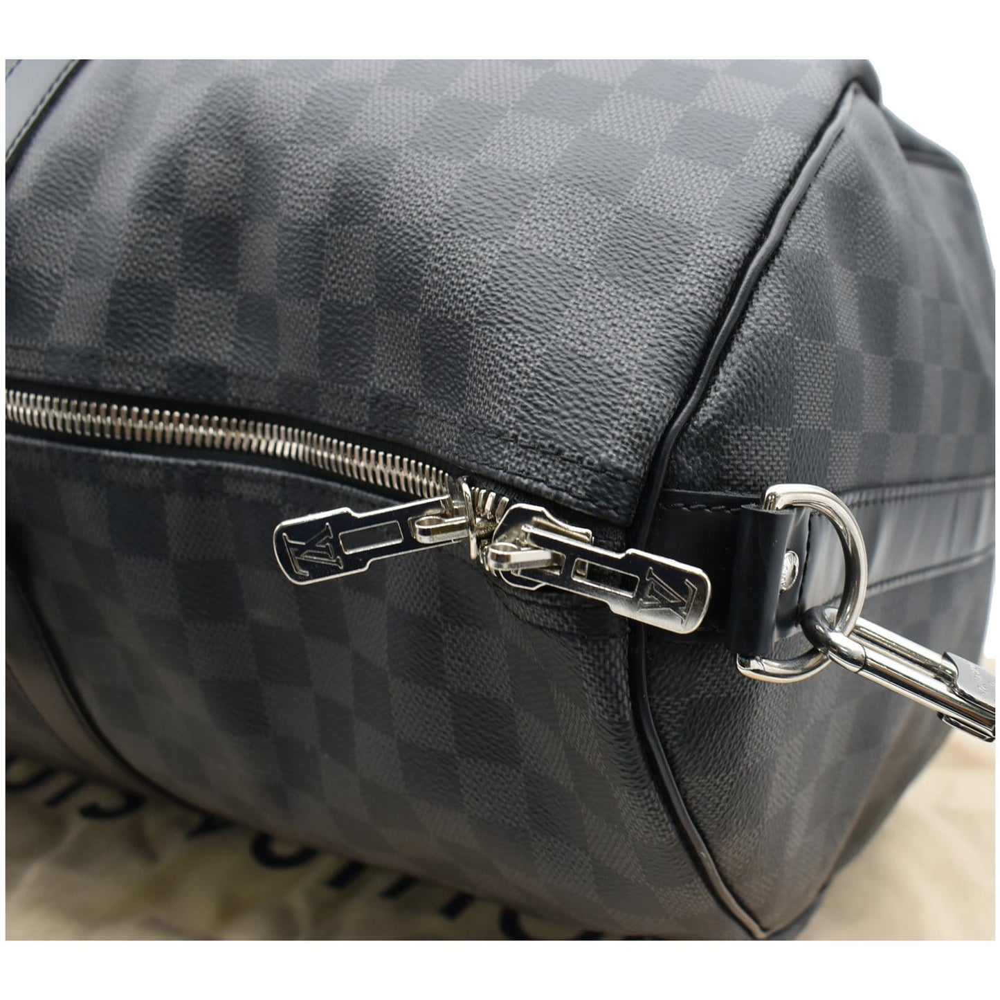 LOUIS VUITTON Keepall 55 Damier Graphite Bandouliere Travel Bag Black