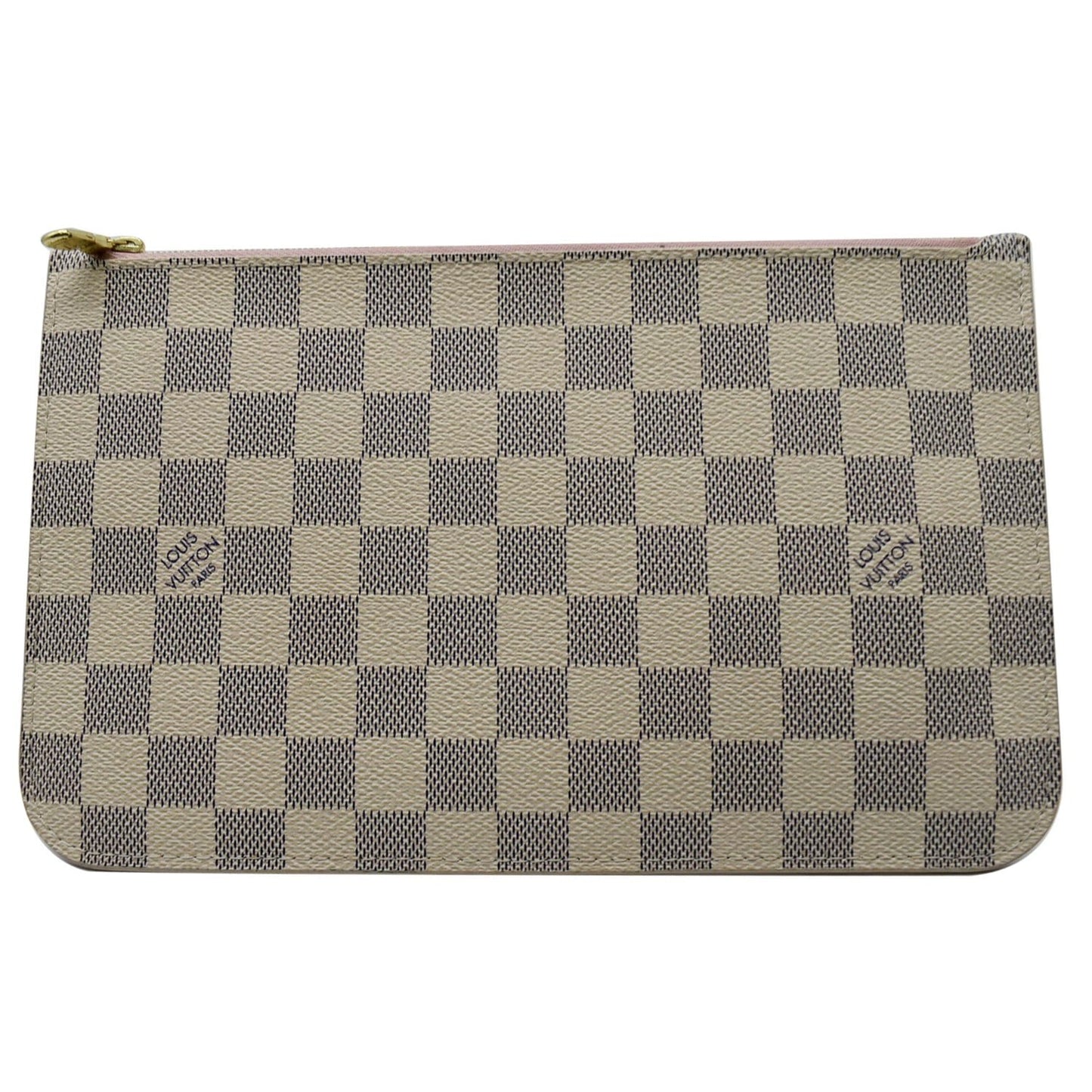 LOUIS VUITTON Neverfull MM Damier Azur Pochette Wristlet Pouch White