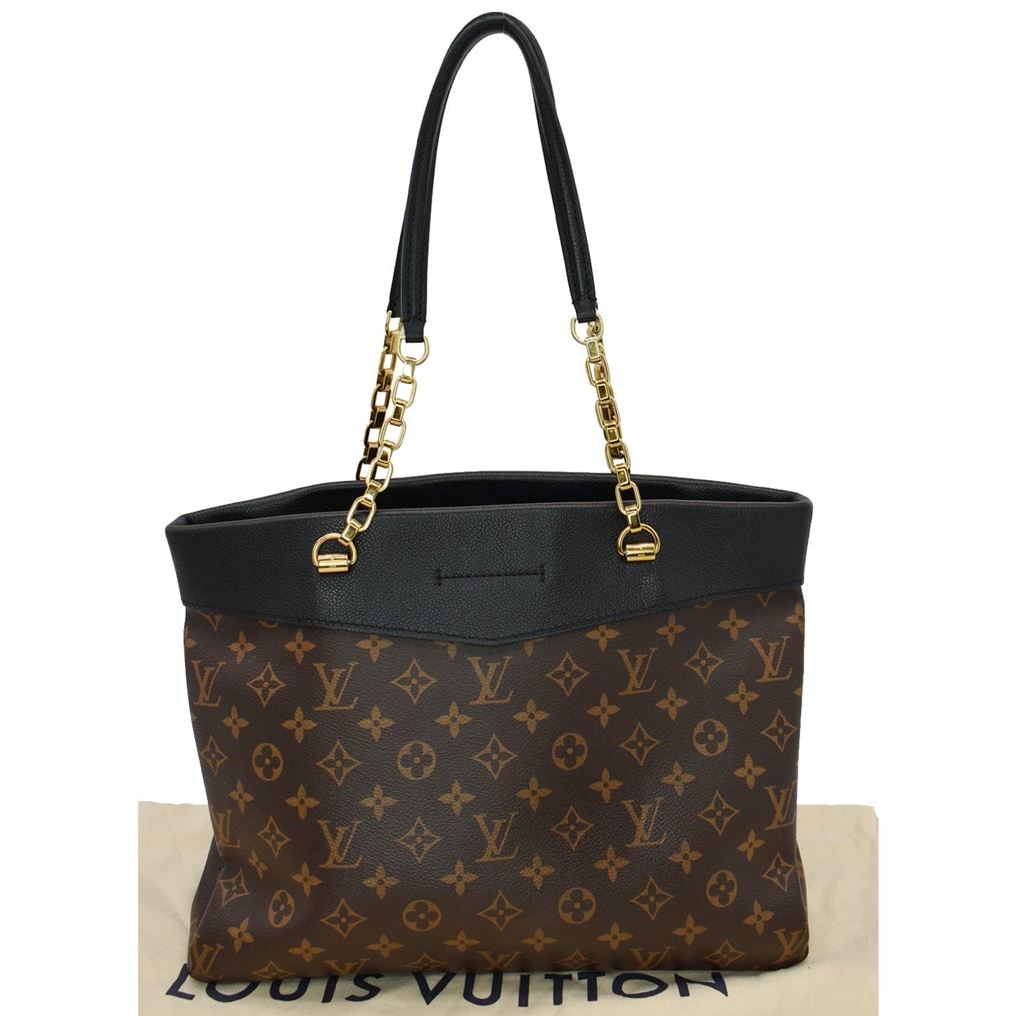LOUIS VUITTON Pallas Chain Monogram Canvas Shopper Bag Brown