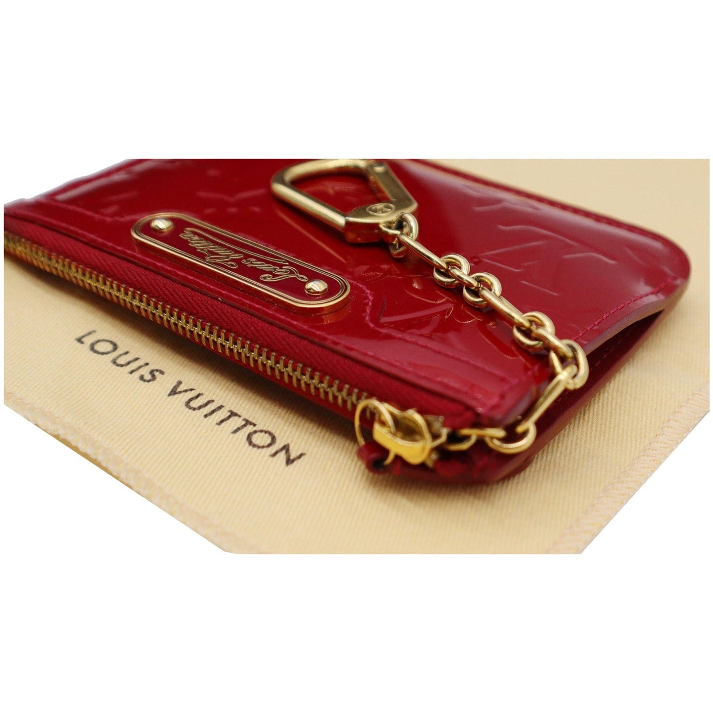 LOUIS VUITTON Pochette Key Cles Monogram Vernis Coin Case Red
