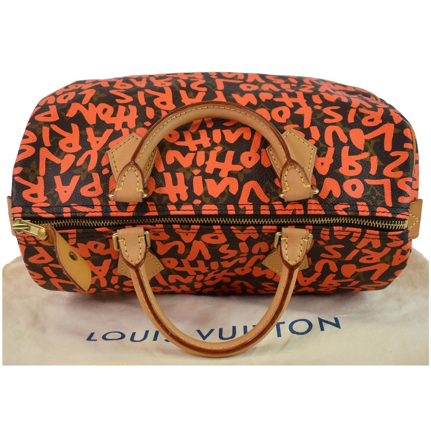 LOUIS VUITTON Speedy 30 Graffiti Monogram Satchel Bag Orange