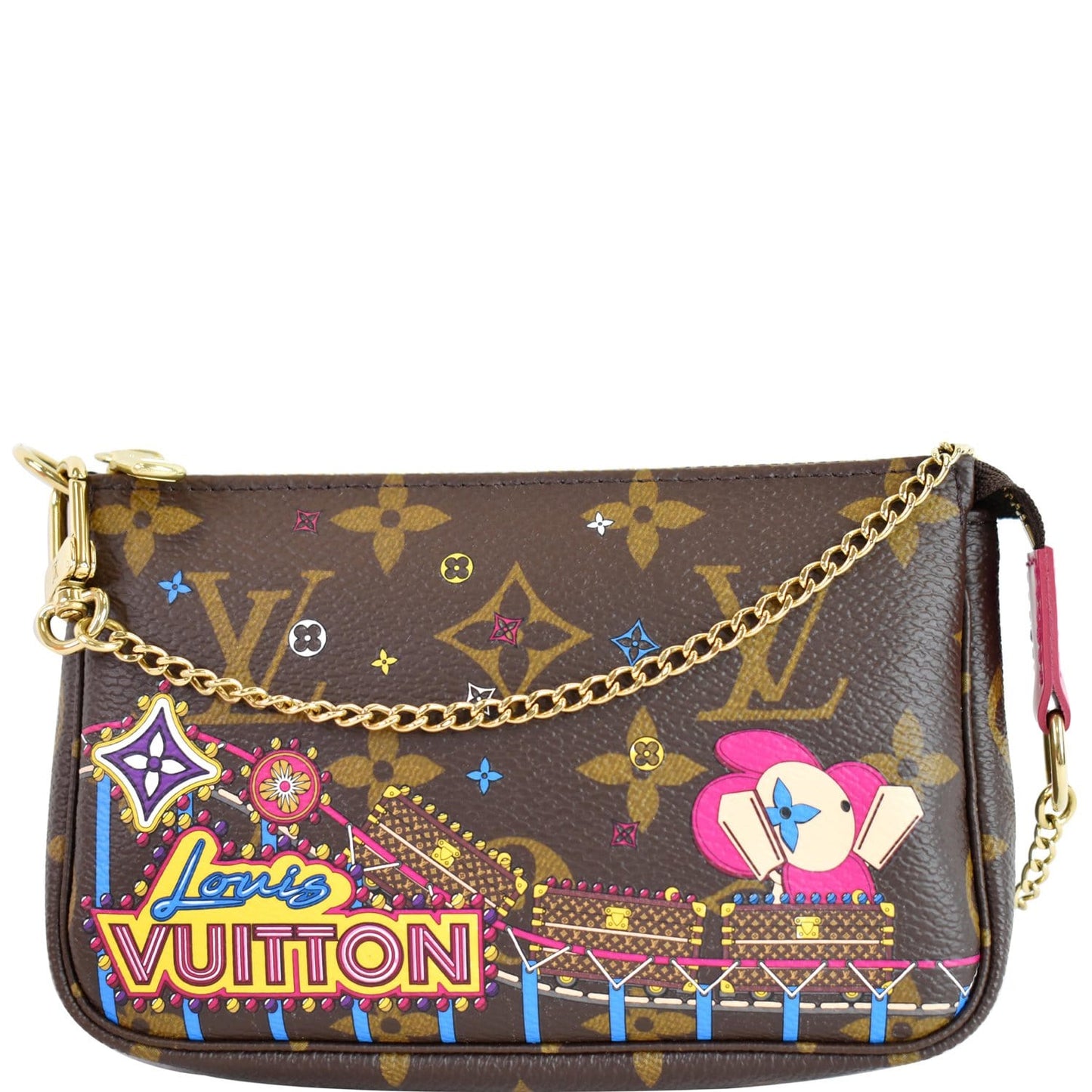 LOUIS VUITTON Mini Pochette Christmas Monogram Canvas Accessoires Pouch Brown