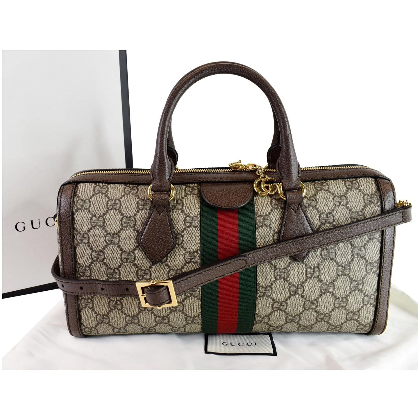 GUCCI Ophidia GG Canvas Medium Top Handle Shoulder Bag Beige 524532