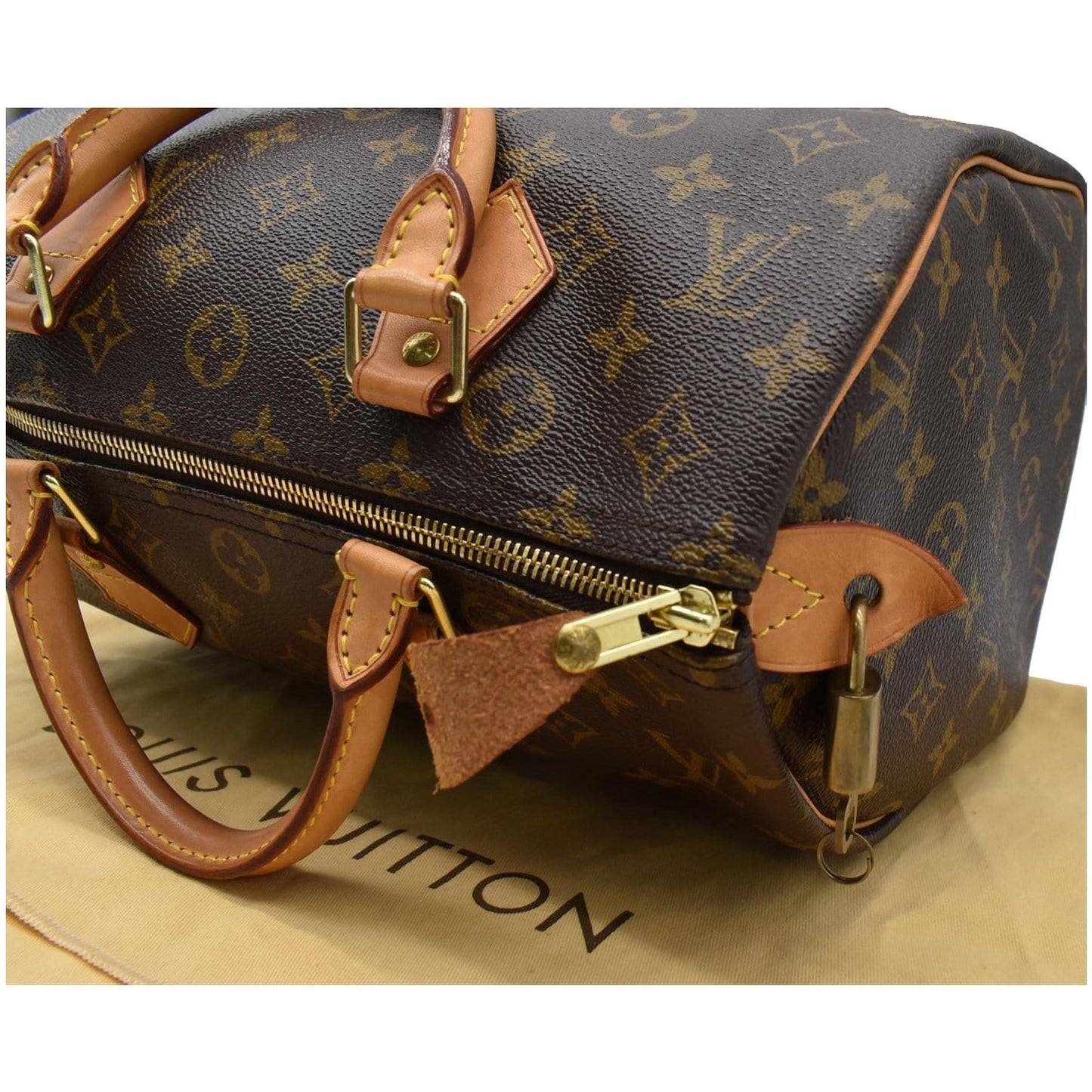 LOUIS VUITTON Speedy 30 Monogram Canvas Satchel Bag Brown