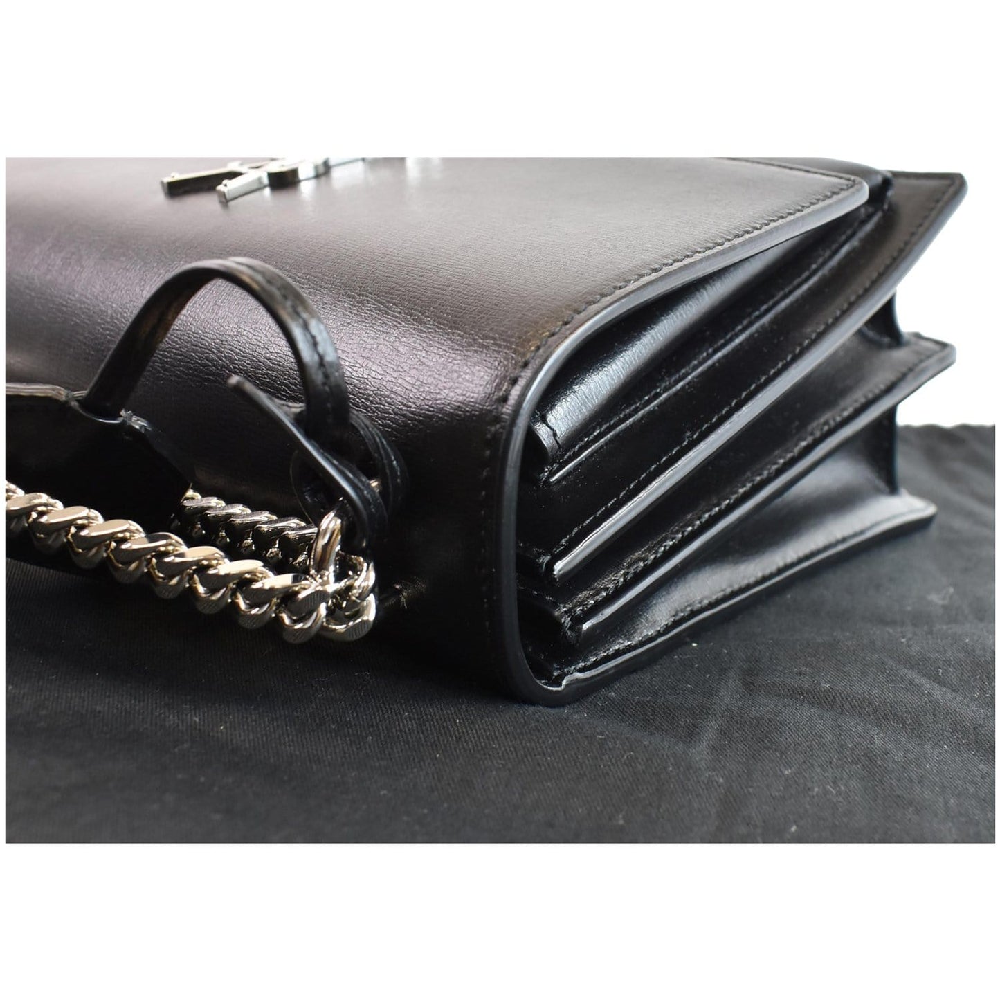 YVES SAINT LAURENT Monogram Sunset Medium Leather Shoulder Bag Black
