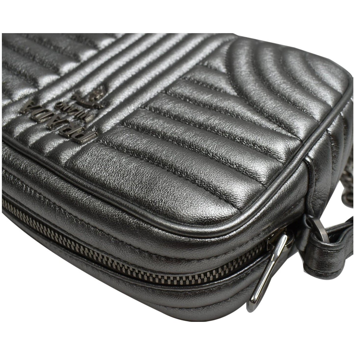 PRADA Diagramme Leather Crossbody Bag Metallic Silver