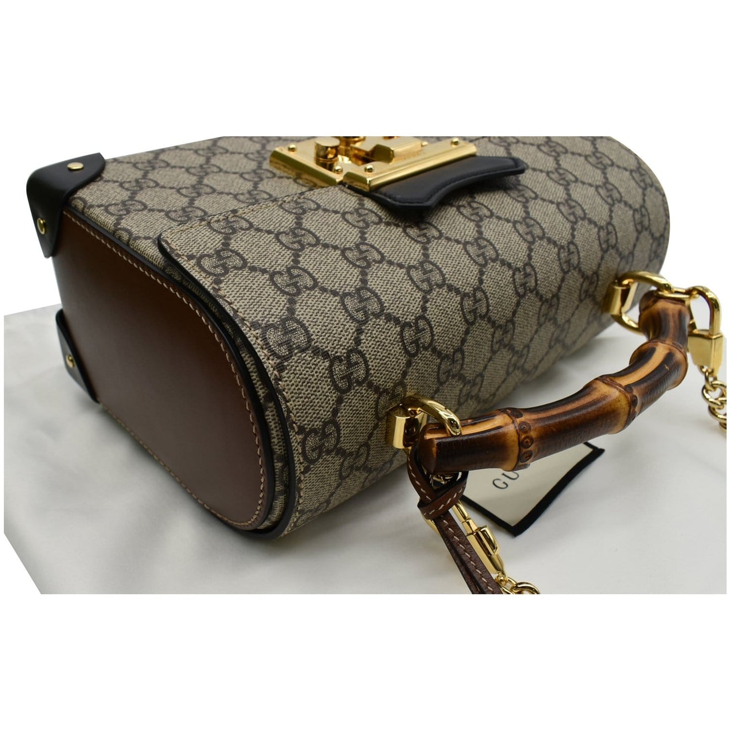 GUCCI Padlock Small GG Supreme Bamboo Top Handle Shoulder Bag Beige 603221