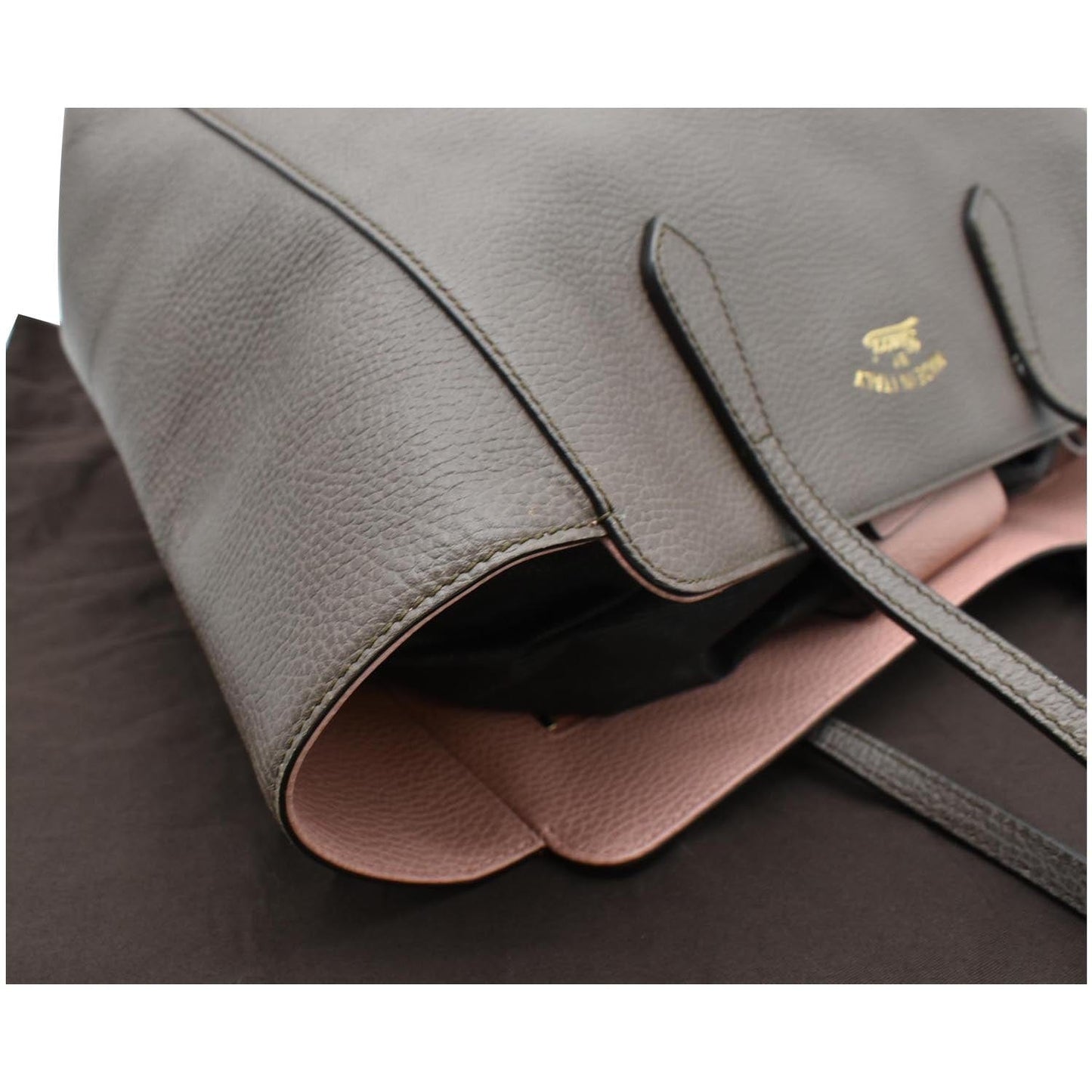 GUCCI Swing Pebbled Calfskin Leather Tote Bag Taupe 354397
