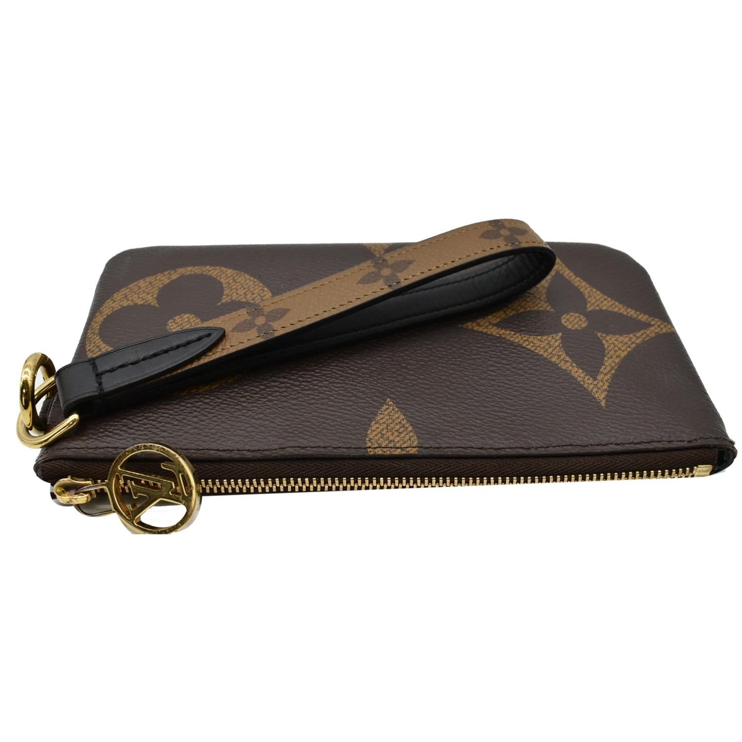 LOUIS VUITTON Trio Rectangle Giant Monogram Reverse Wristlet Pouch Brown