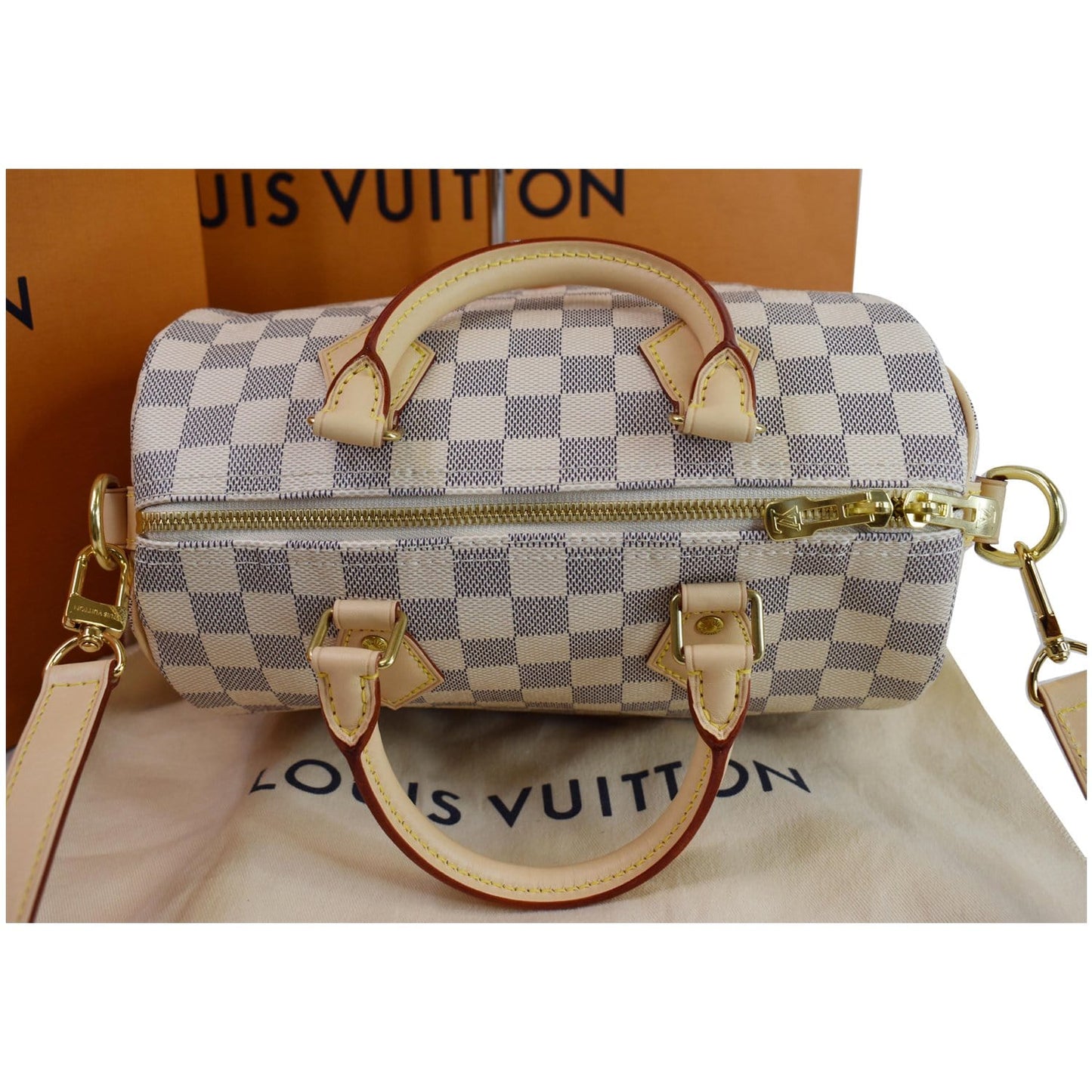 LOUIS VUITTON Speedy 25 Bandouliere Damier Azur Shoulder Bag White
