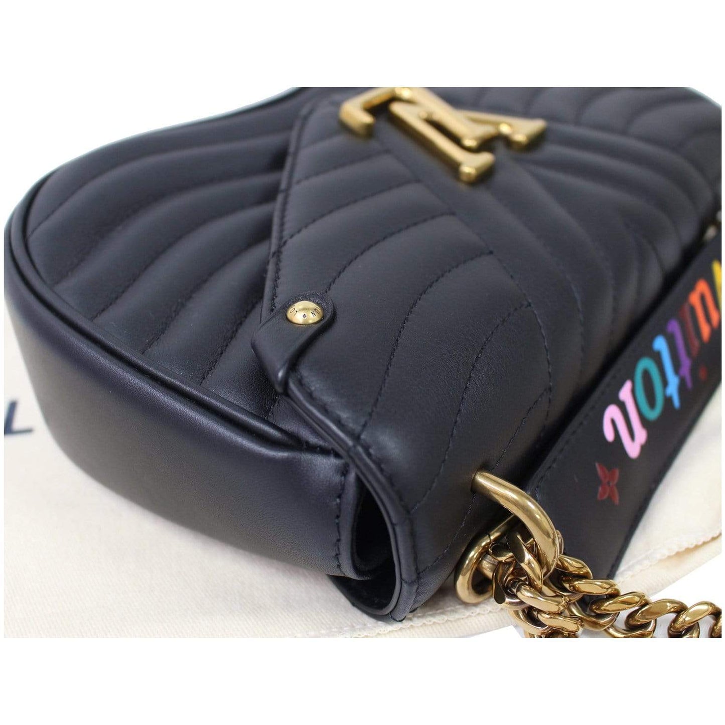 LOUIS VUITTON New Wave PM Quilted Leather Chain Crossbody Bag Black
