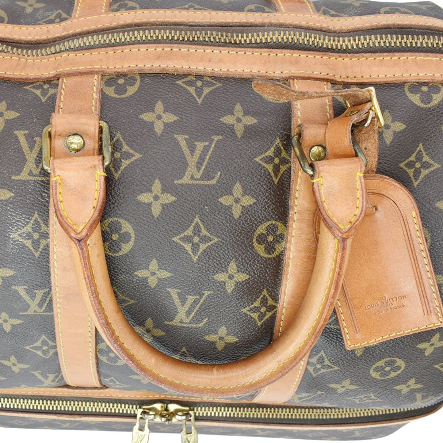 LOUIS VUITTON Vintage Sac Sport Monogram Canvas Boston Travel Bag Brown