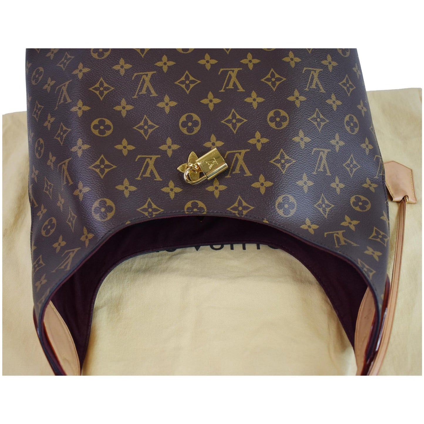 LOUIS VUITTON Flower Monogram Canvas Shoulder Hobo Bag Brown