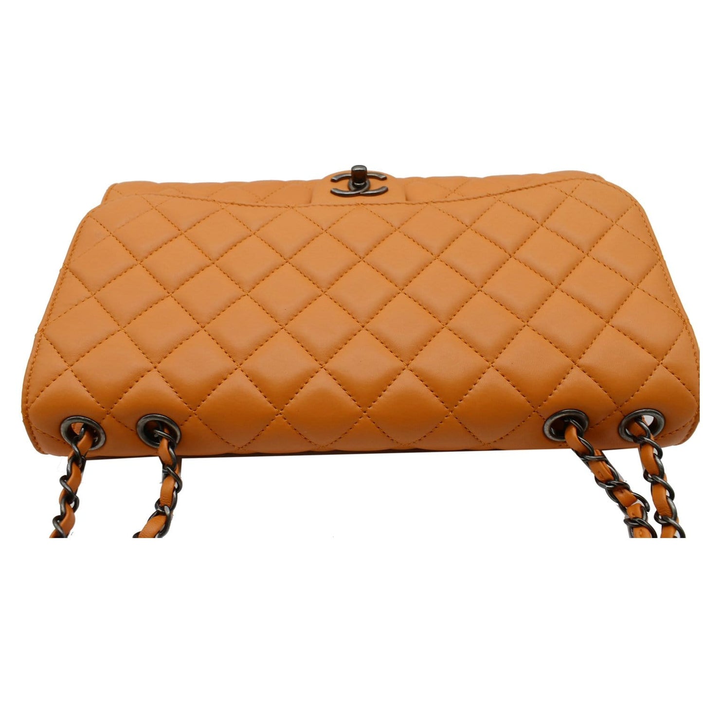 CHANEL Classic Flap Drawstring Quilted Lambskin Leather Shopper Shoulder Bag Orange