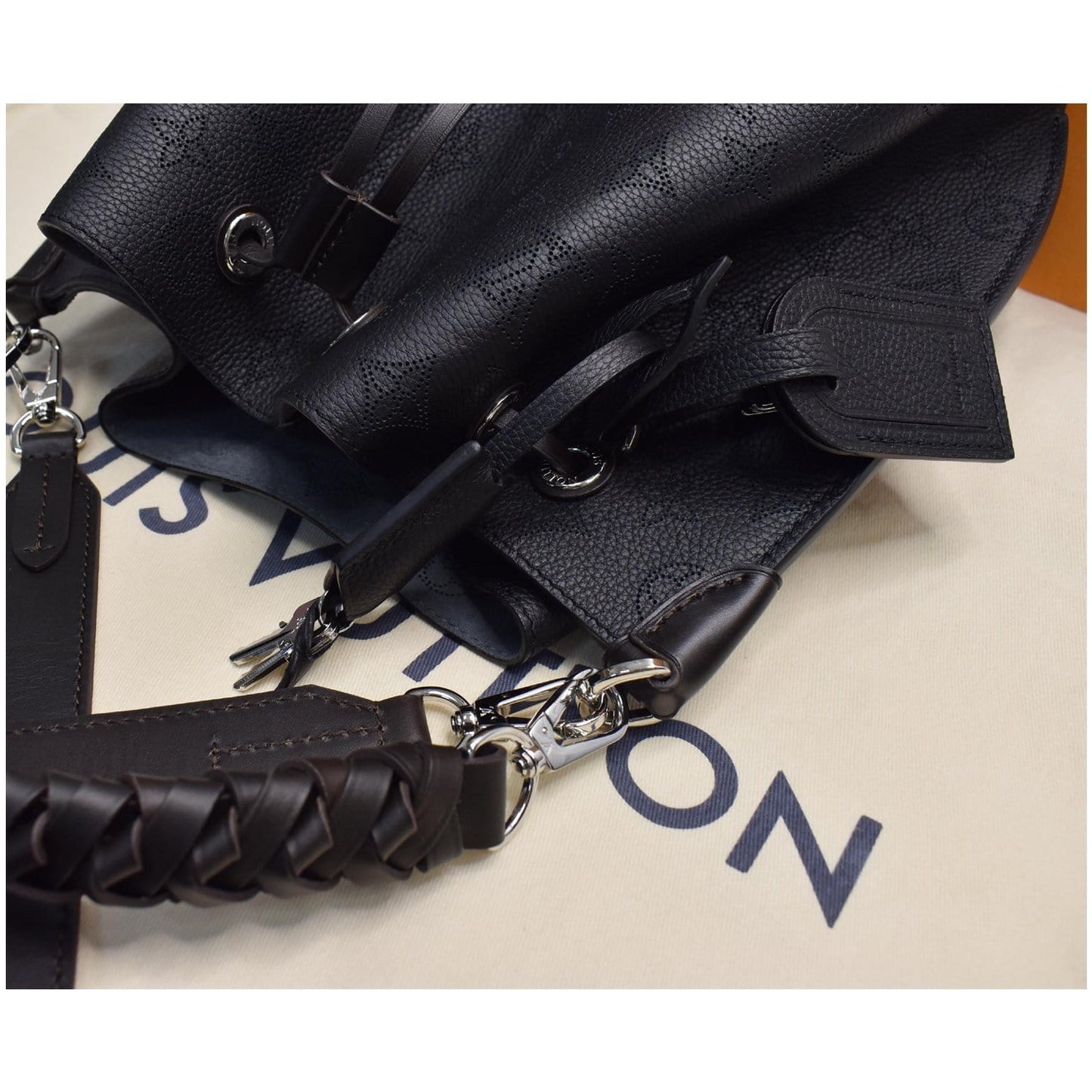 LOUIS VUITTON Muria Mahina Perforated Leather Shoulder Bag Black