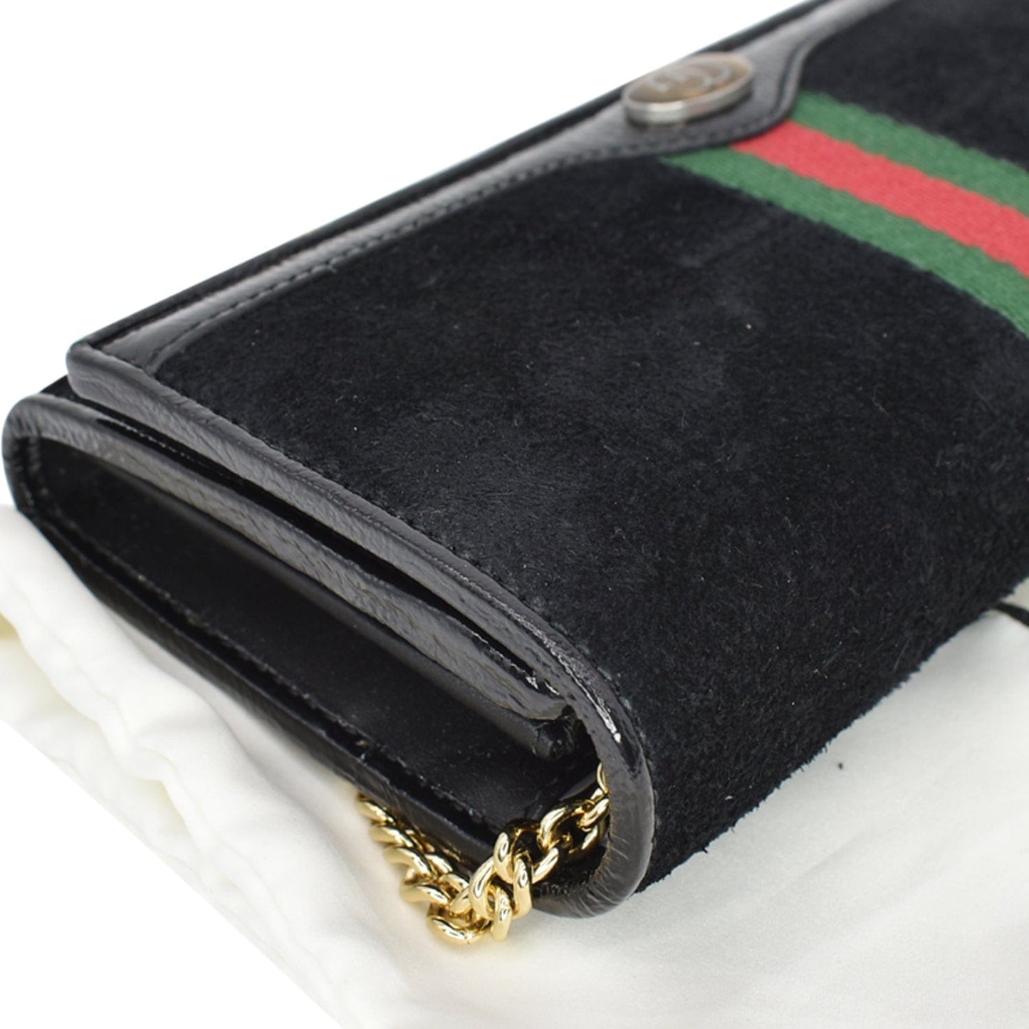 GUCCI Ophidia Suede Patent Web Leather Wallet On Chain Crossbody Bag Black 546592