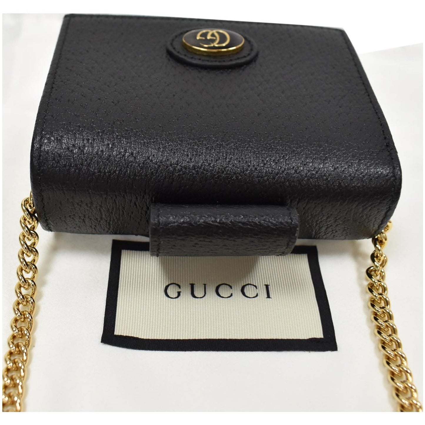 GUCCI GG Small Coin Leather Chain Wallet Black 617195