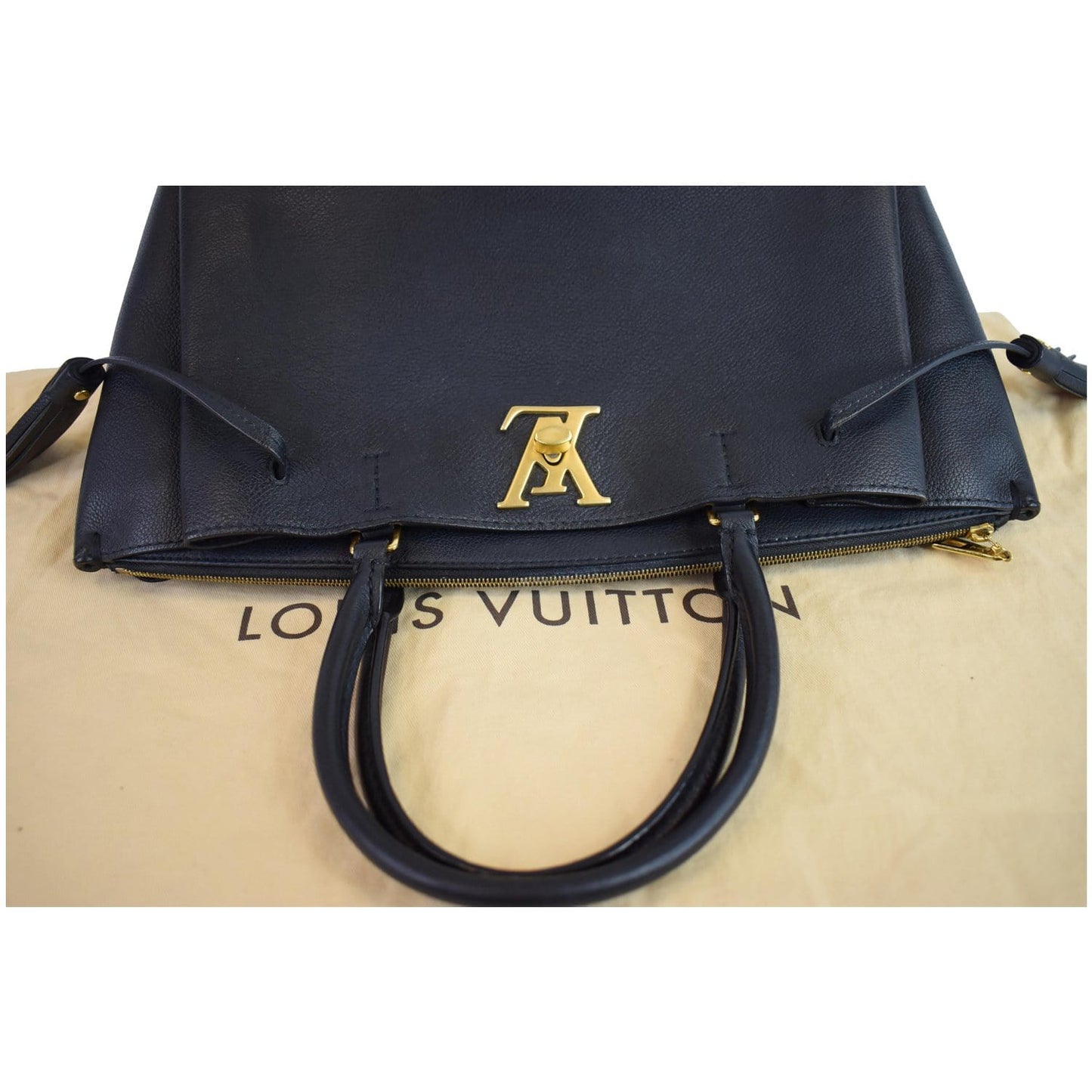 LOUIS VUITTON Lockmeto Calfskin Leather Tote Bag Black - 20% OFF