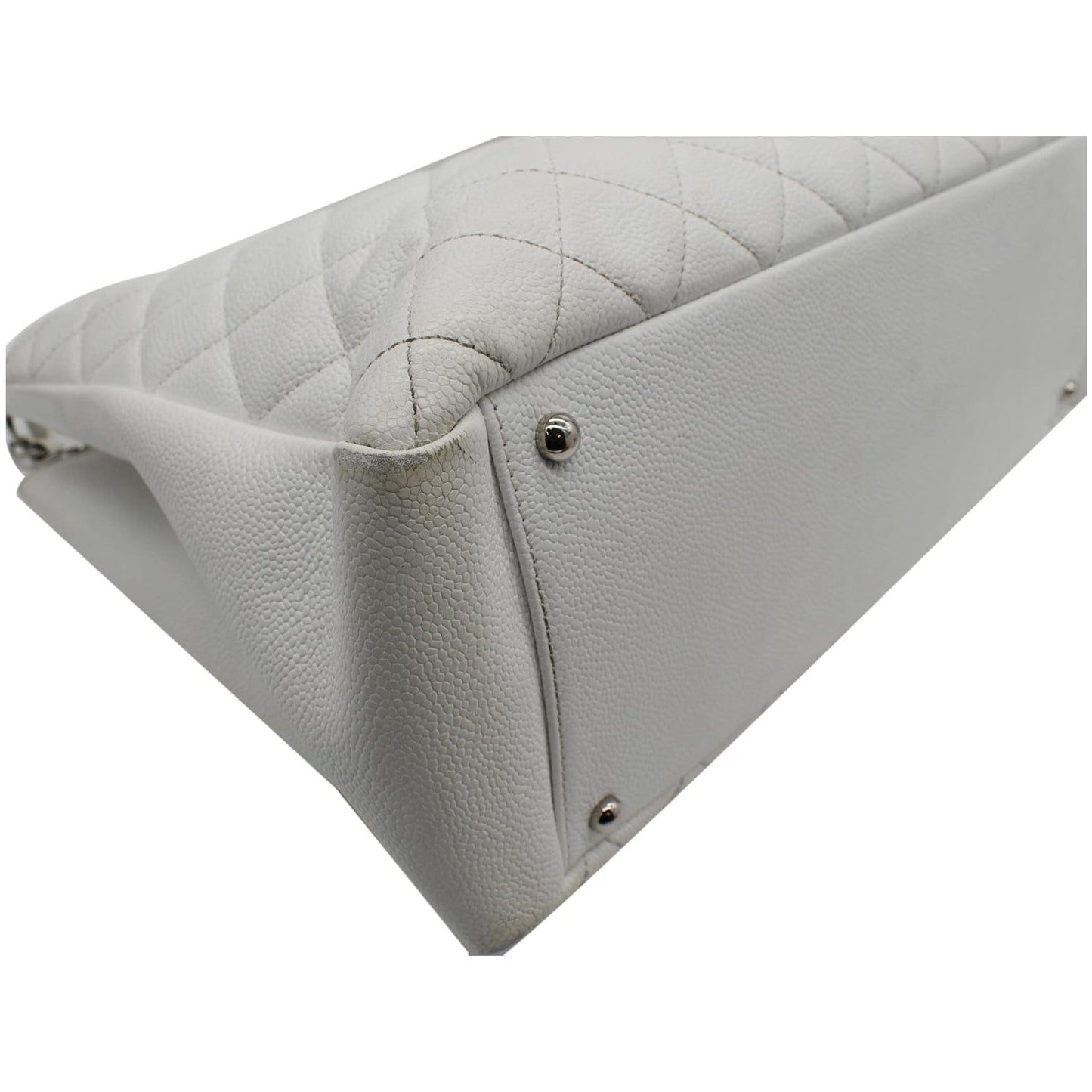 CHANEL XL Grand Quilted Caviar Leather Shopping Tote Bag White