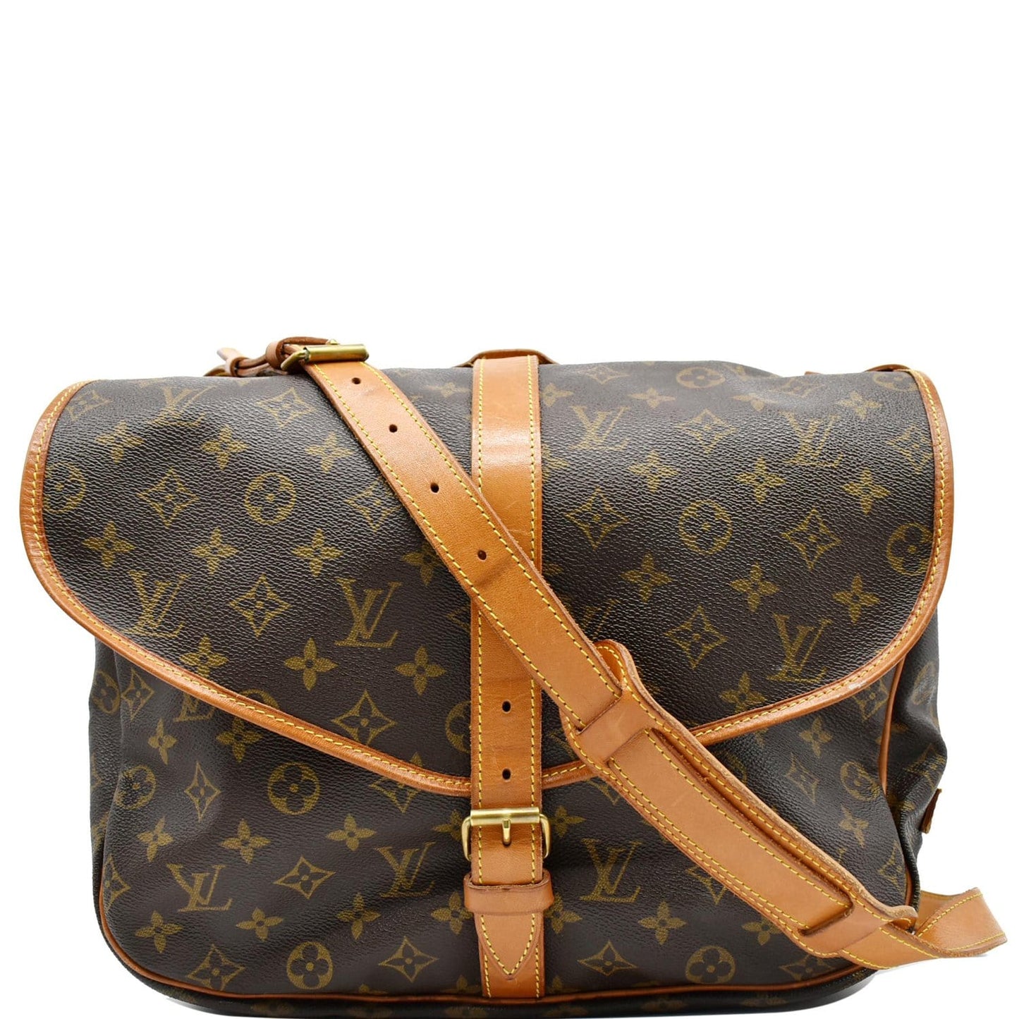 LOUIS VUITTON Saumur 35 Monogram Canvas Shoulder Bag Brown