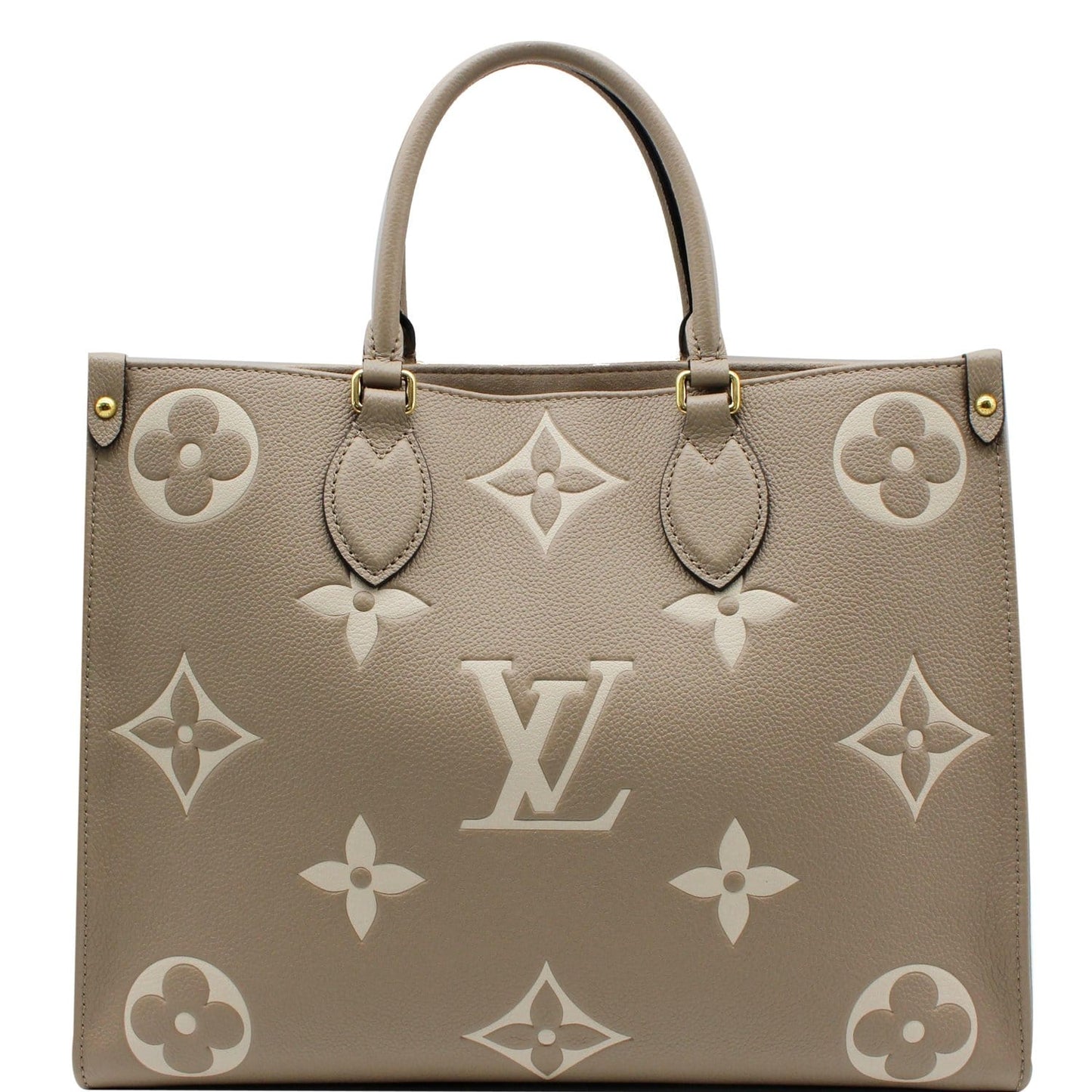 LOUIS VUITTON Onthego MM Giant Monogram Empreinte Shoulder Bag Tourterelle