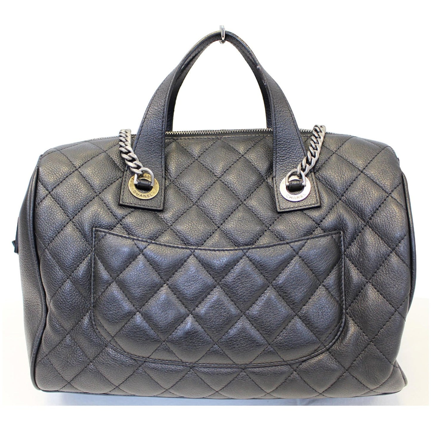 CHANEL Metallic Grained Calfskin Quilted Leather Bowling Bag
