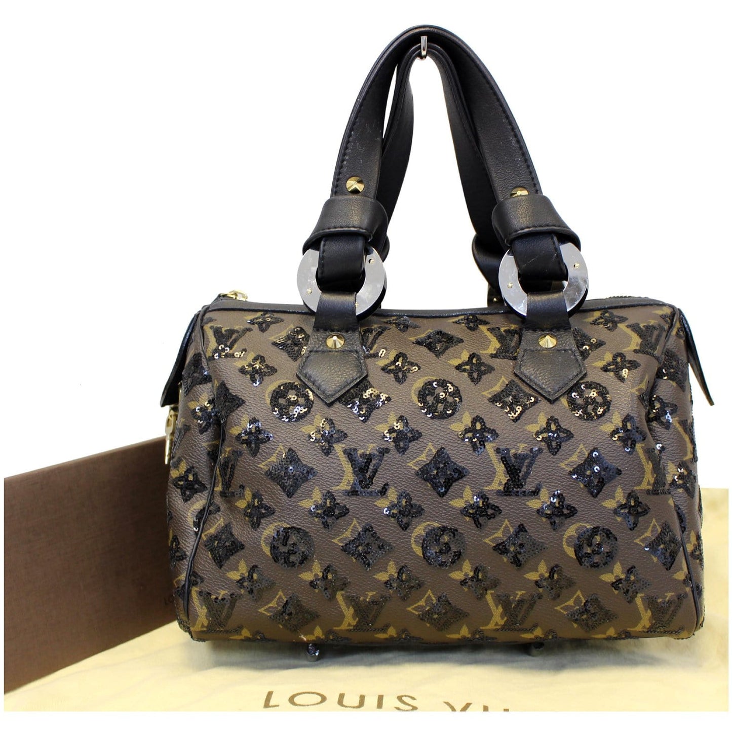 LOUIS VUITTON Eclipse Speedy 30 Sequin Monogram Canvas Satchel Bag Black