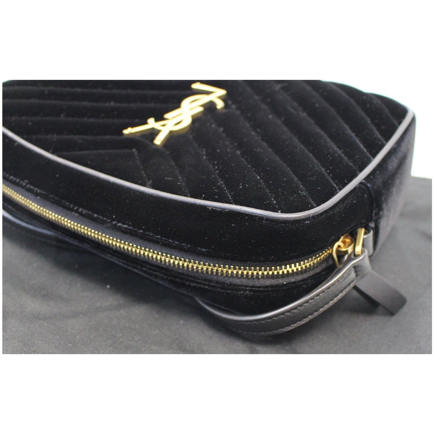 YVES SAINT LAURENT Camera Velvet Crossbody Bag Black