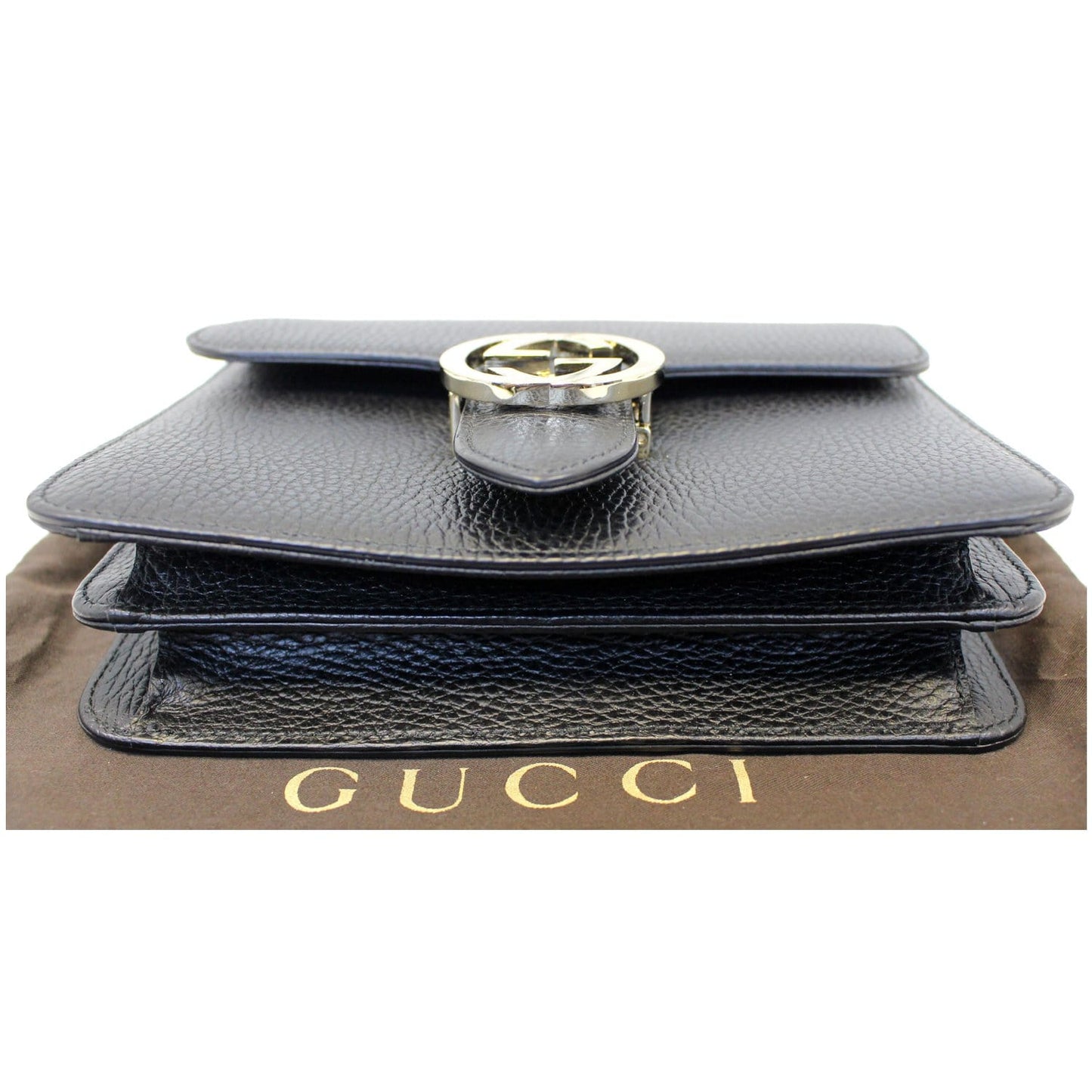 GUCCI Interlocking GG Leather Crossbody Bag Black 510304