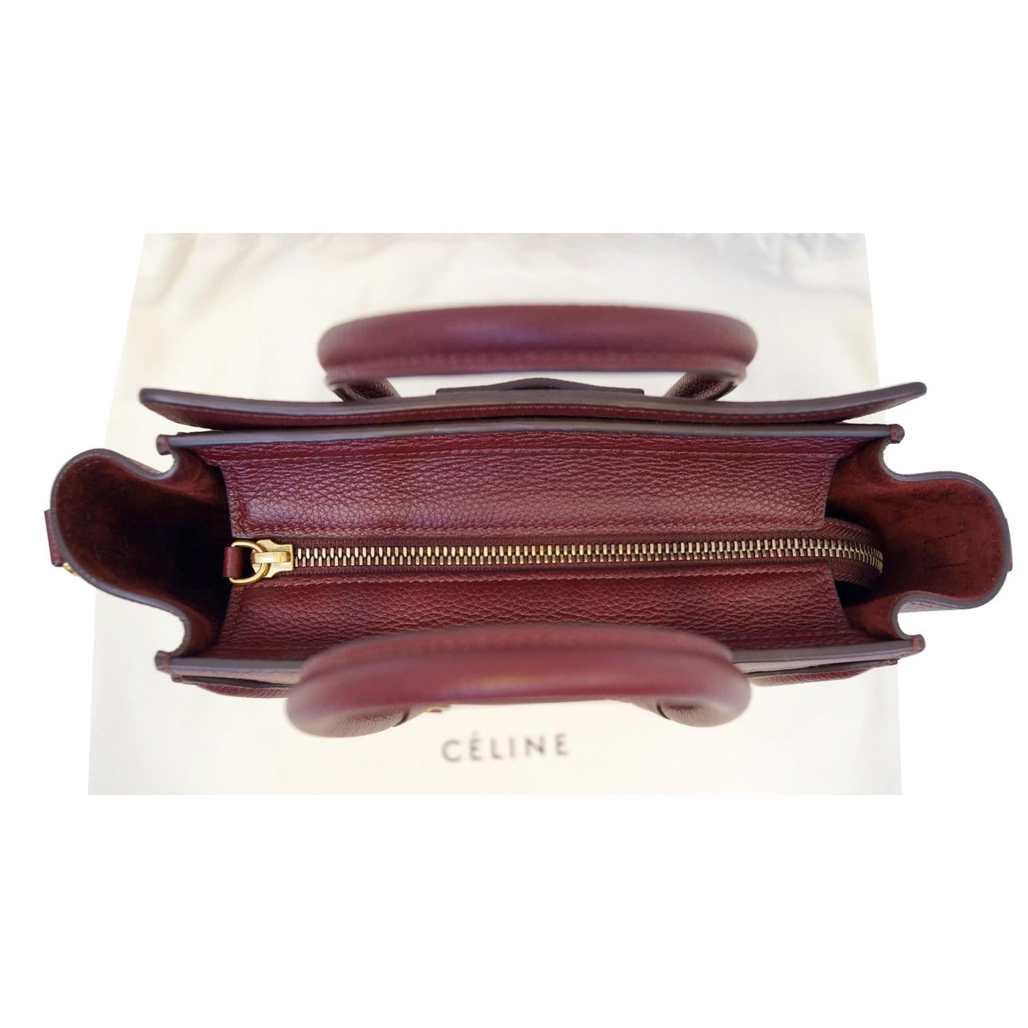 CELINE Nano Luggage Calfskin Leather Shoulder Bag Light Burgundy