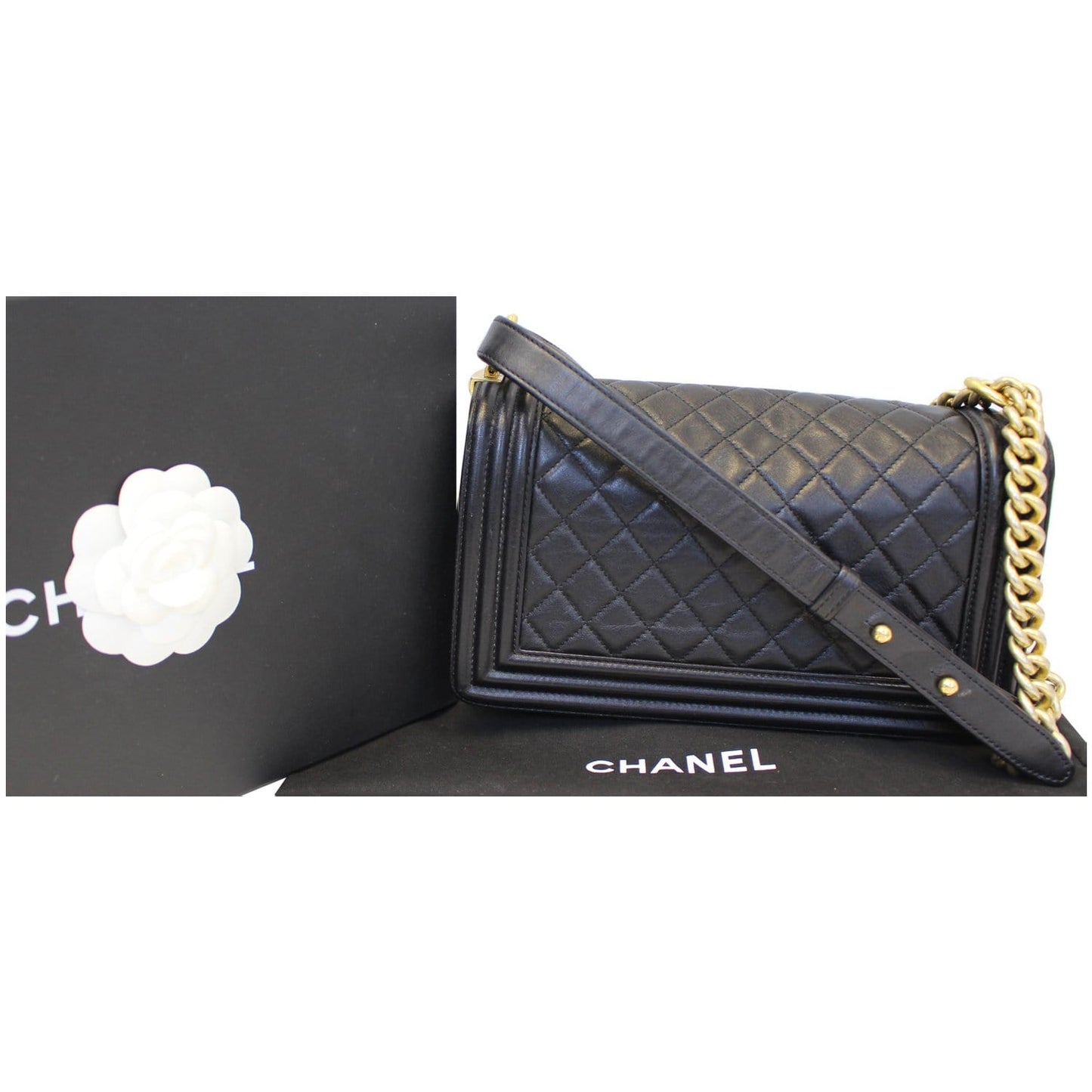 CHANEL Medium Boy Flap Lambskin Leather Shoulder Bag Black - 15% OFF