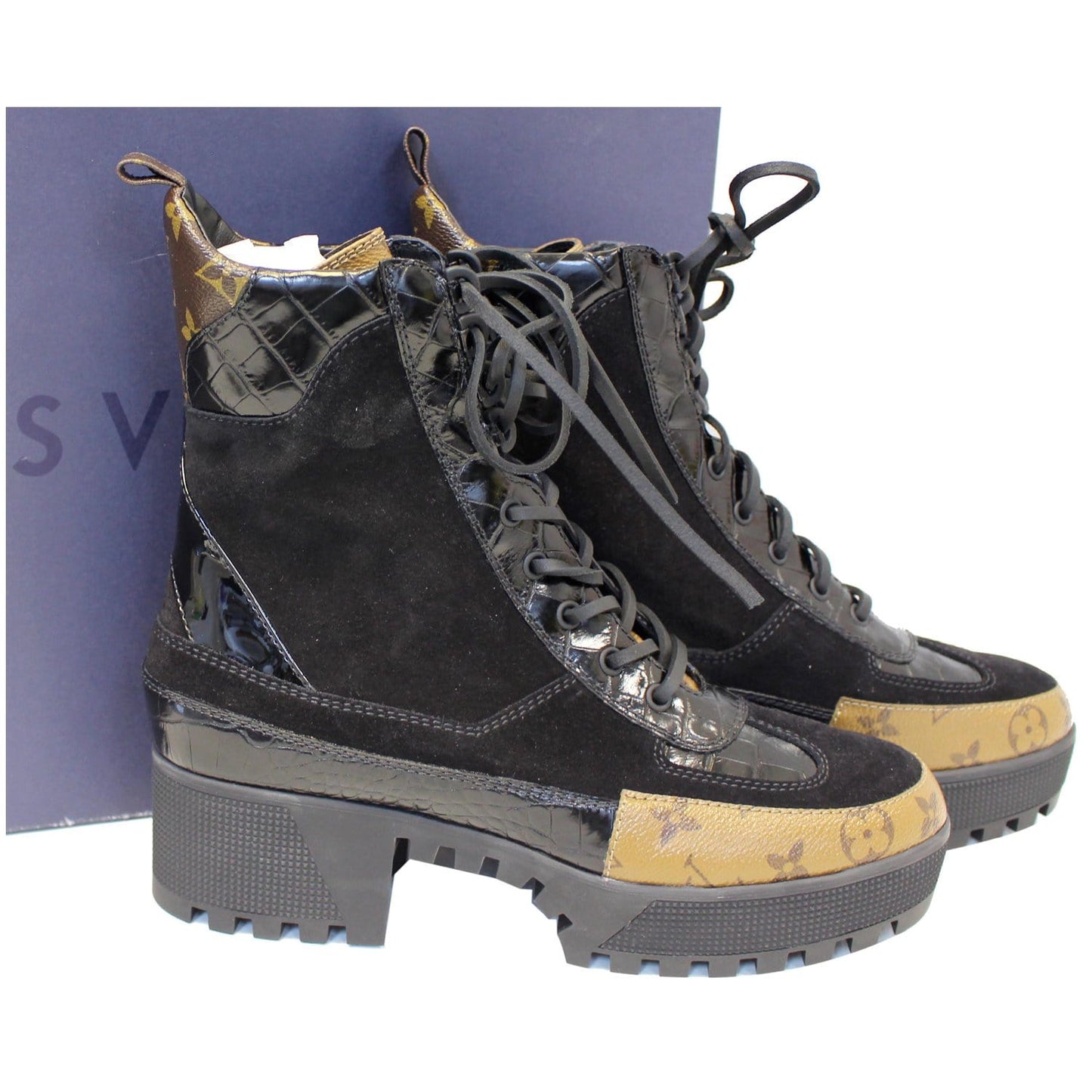 LOUIS VUITTON Laureate Monogram Suede Calfskin Platform Desert Boots